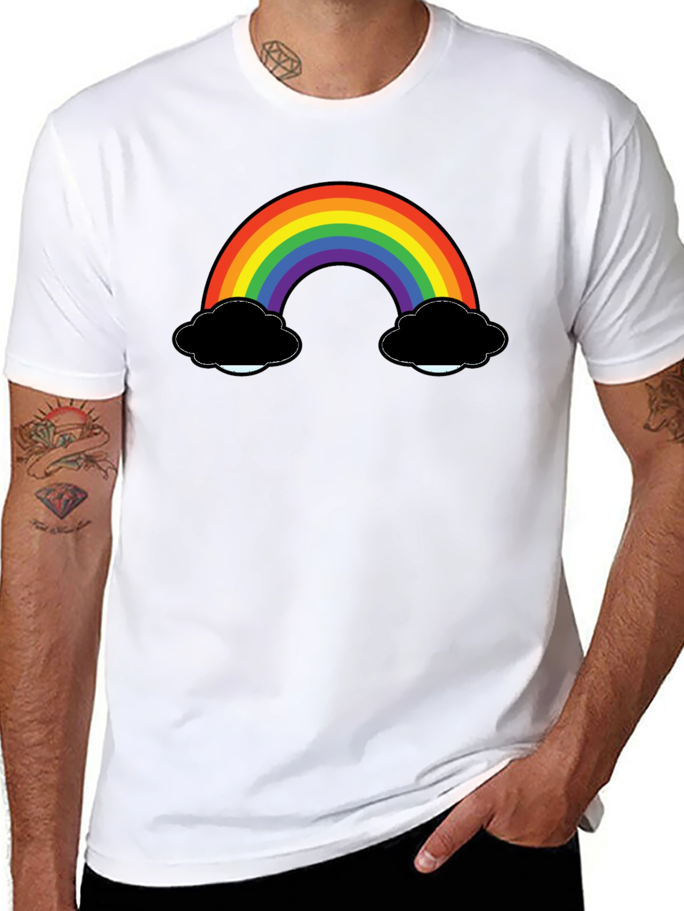 Rainbow & Cloud Black T-Shirt