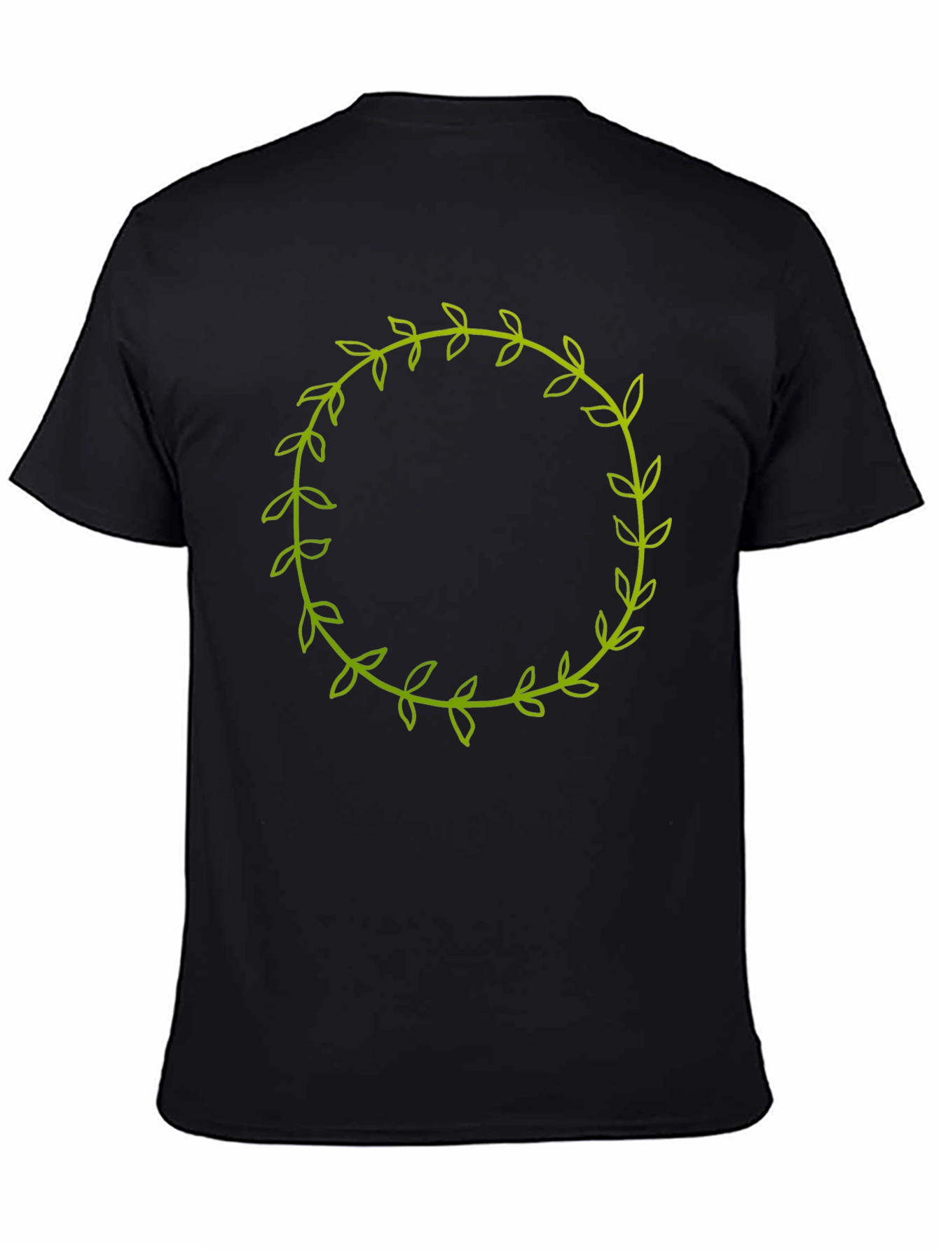 Mens Black T-Shirt with Green Leaf Wreath Design