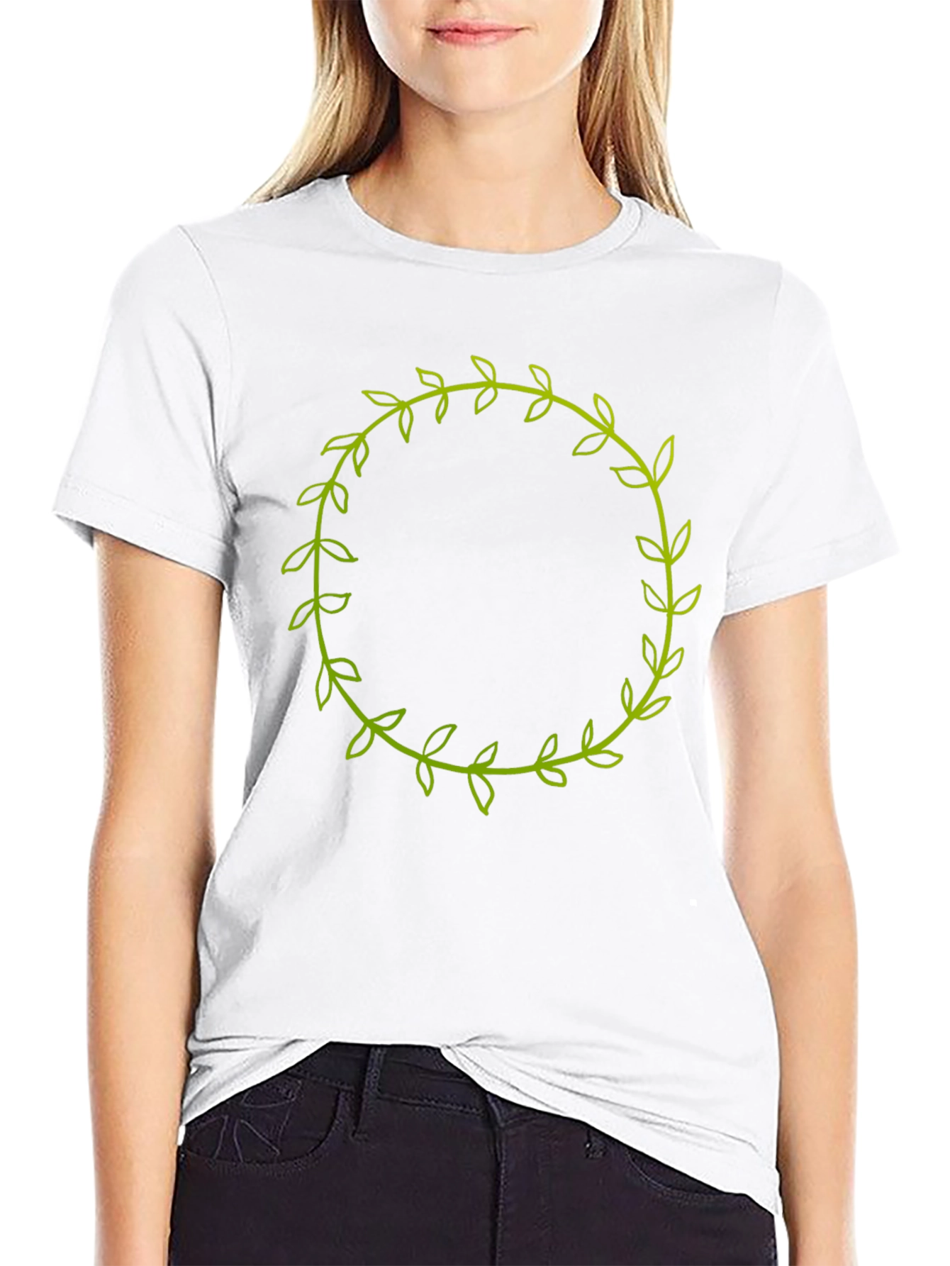 Mens Black T-Shirt with Green Leaf Wreath Design
