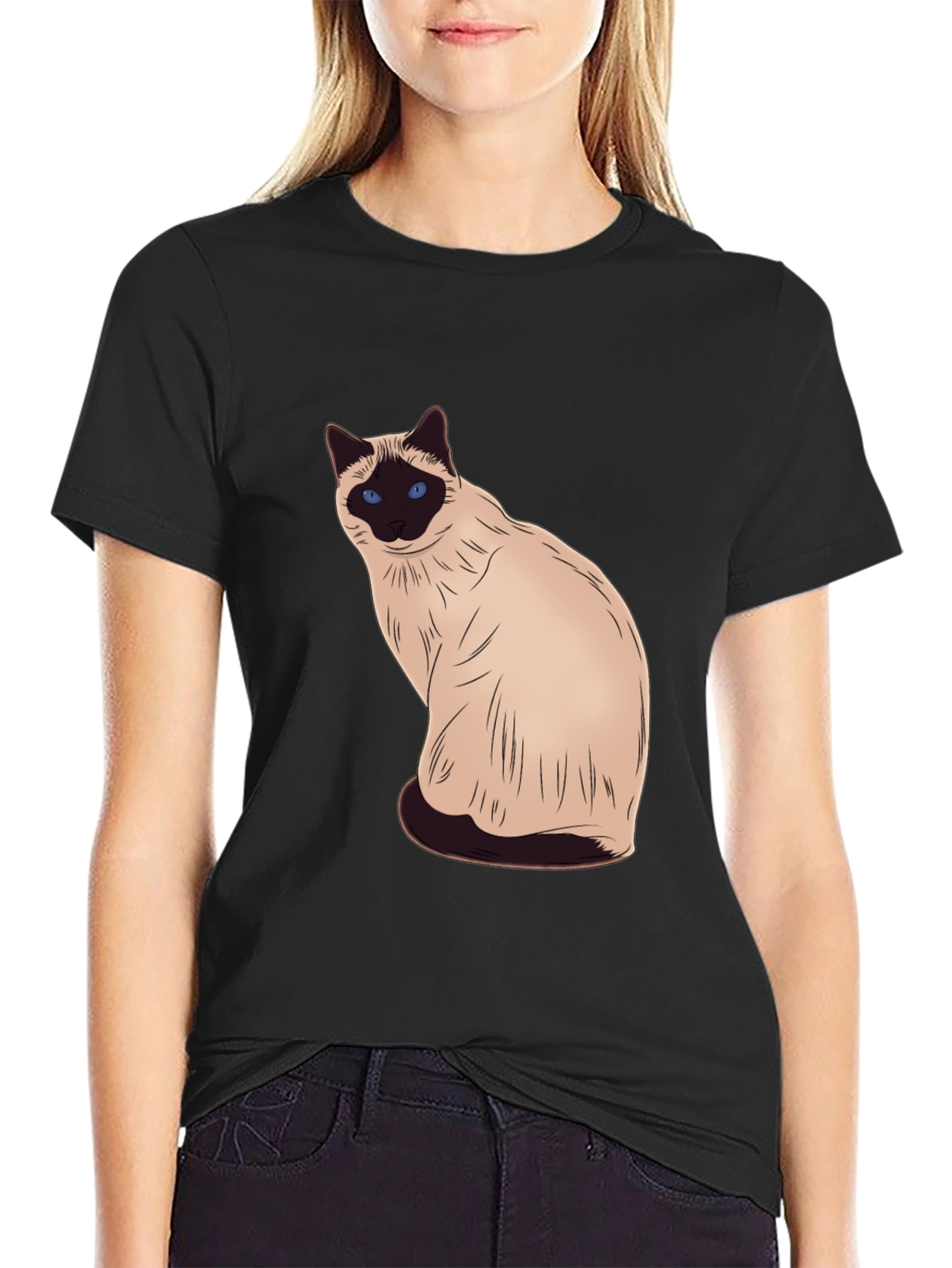 Siamese Cat Graphic Black T-Shirt