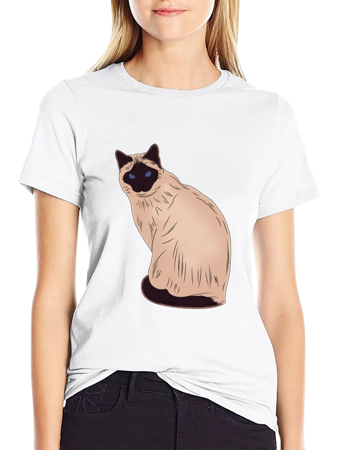 Siamese Cat Graphic Black T-Shirt