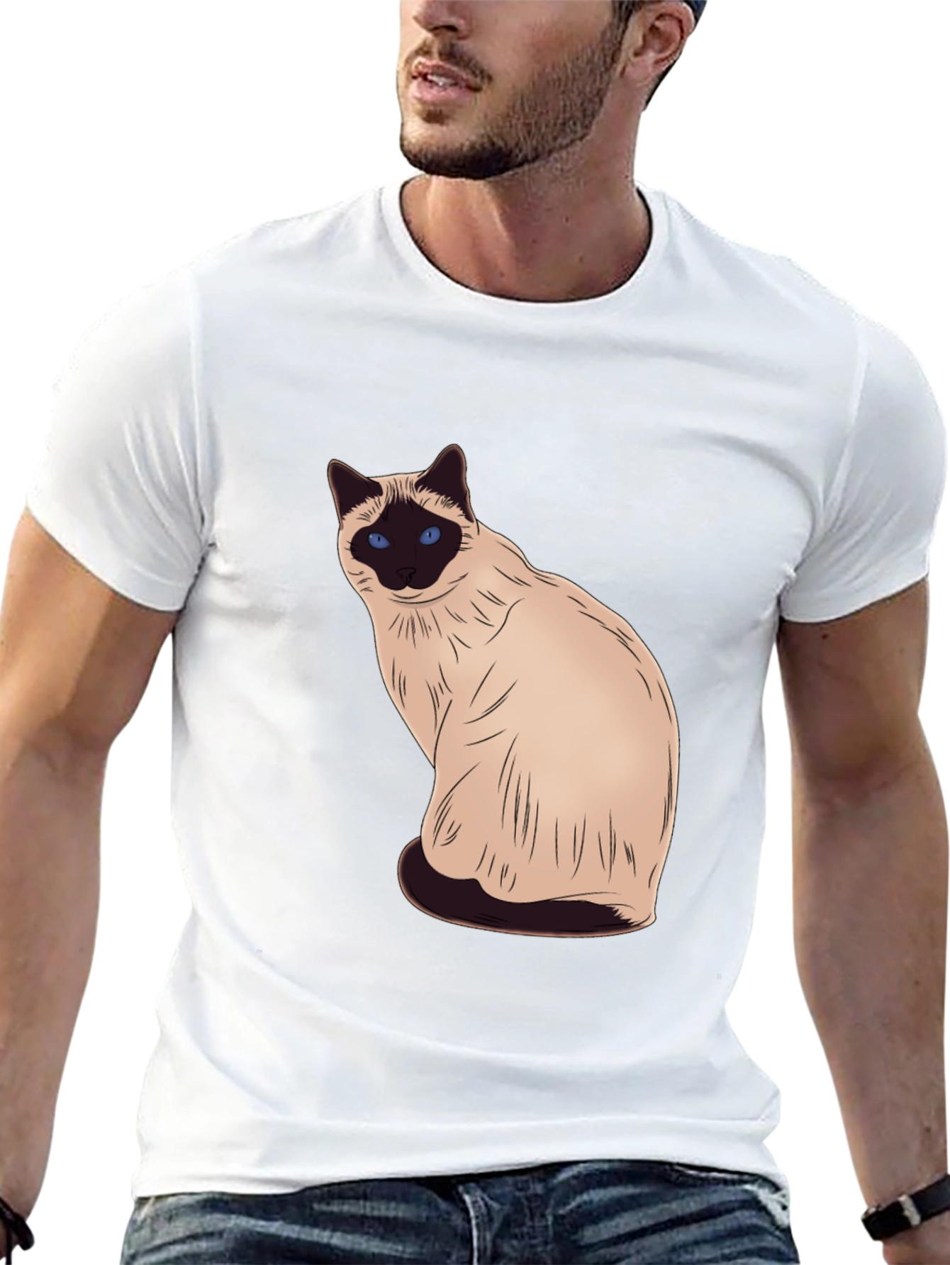 Siamese Cat Graphic Black T-Shirt