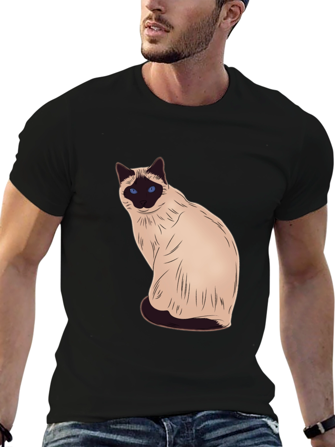 Siamese Cat Graphic Black T-Shirt