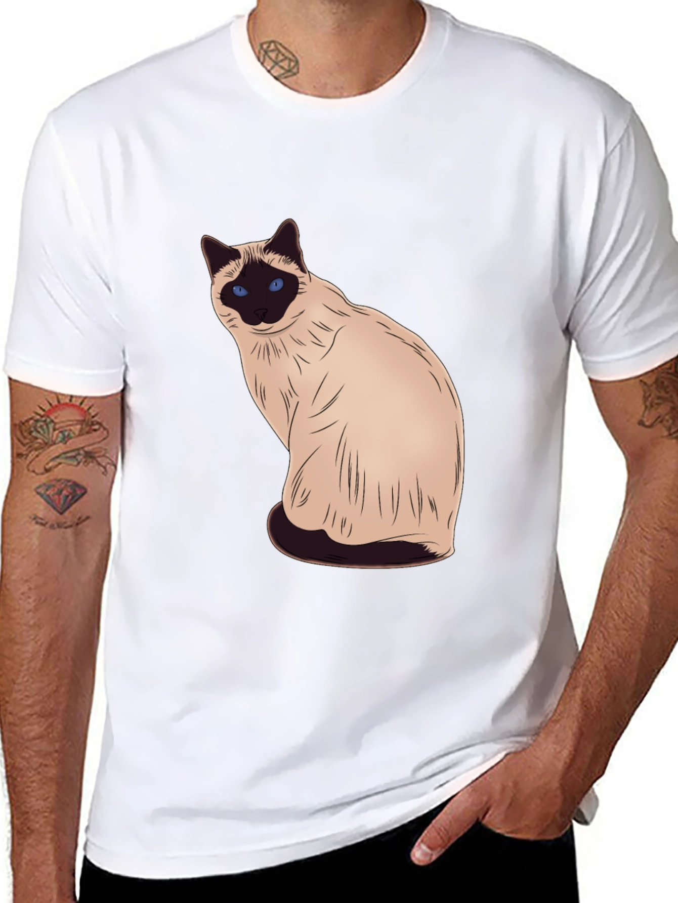 Siamese Cat Graphic Black T-Shirt