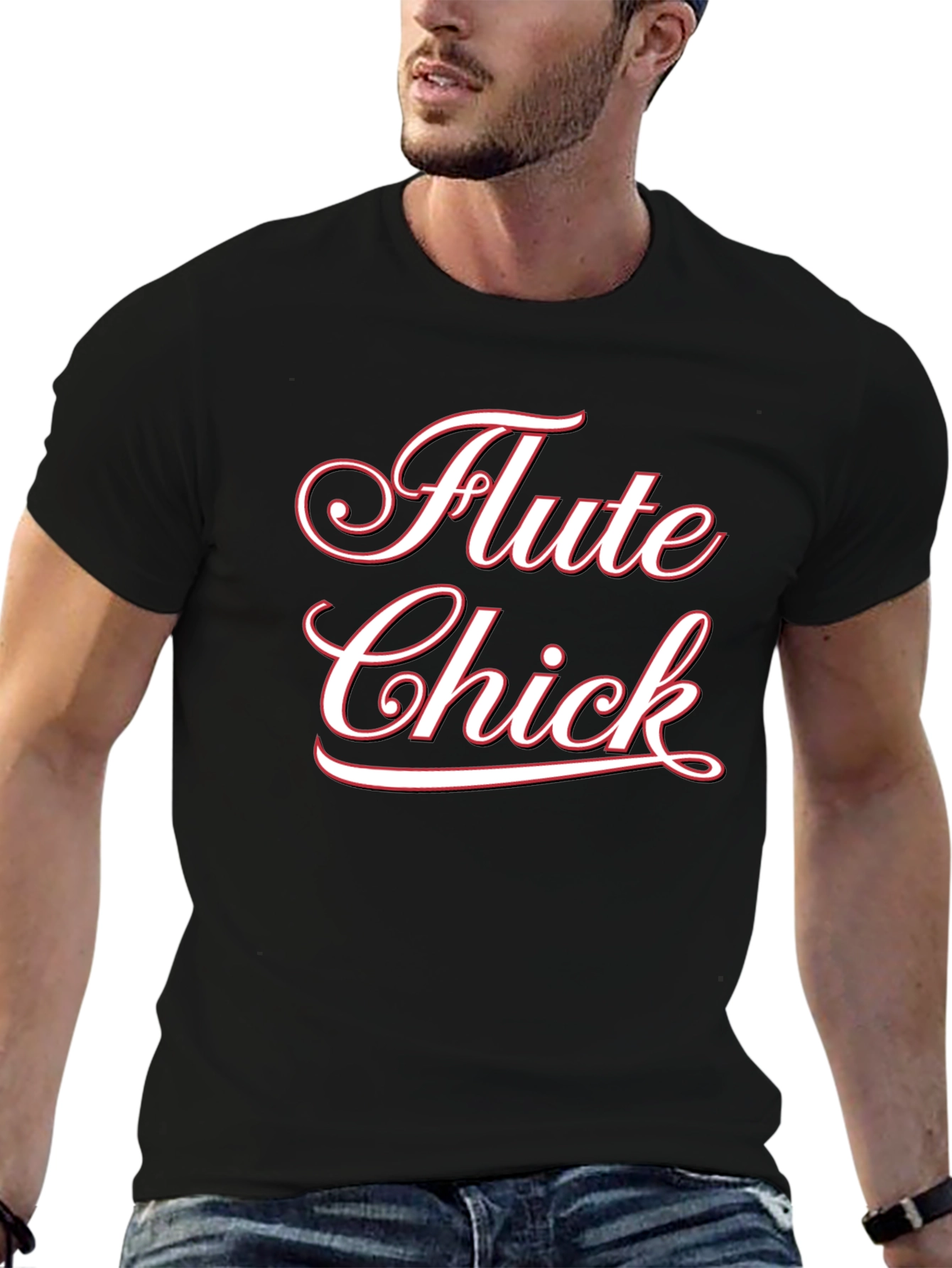 Flute Chick Black Cotton T-Shirt