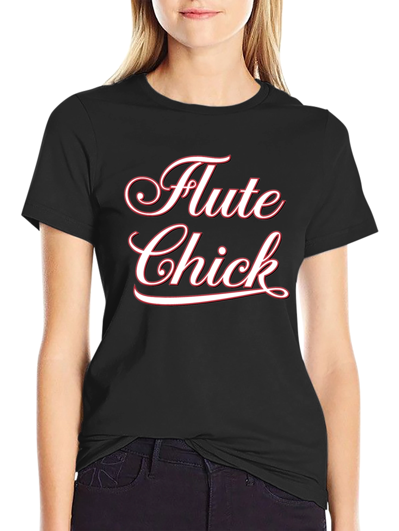 Flute Chick Black Cotton T-Shirt