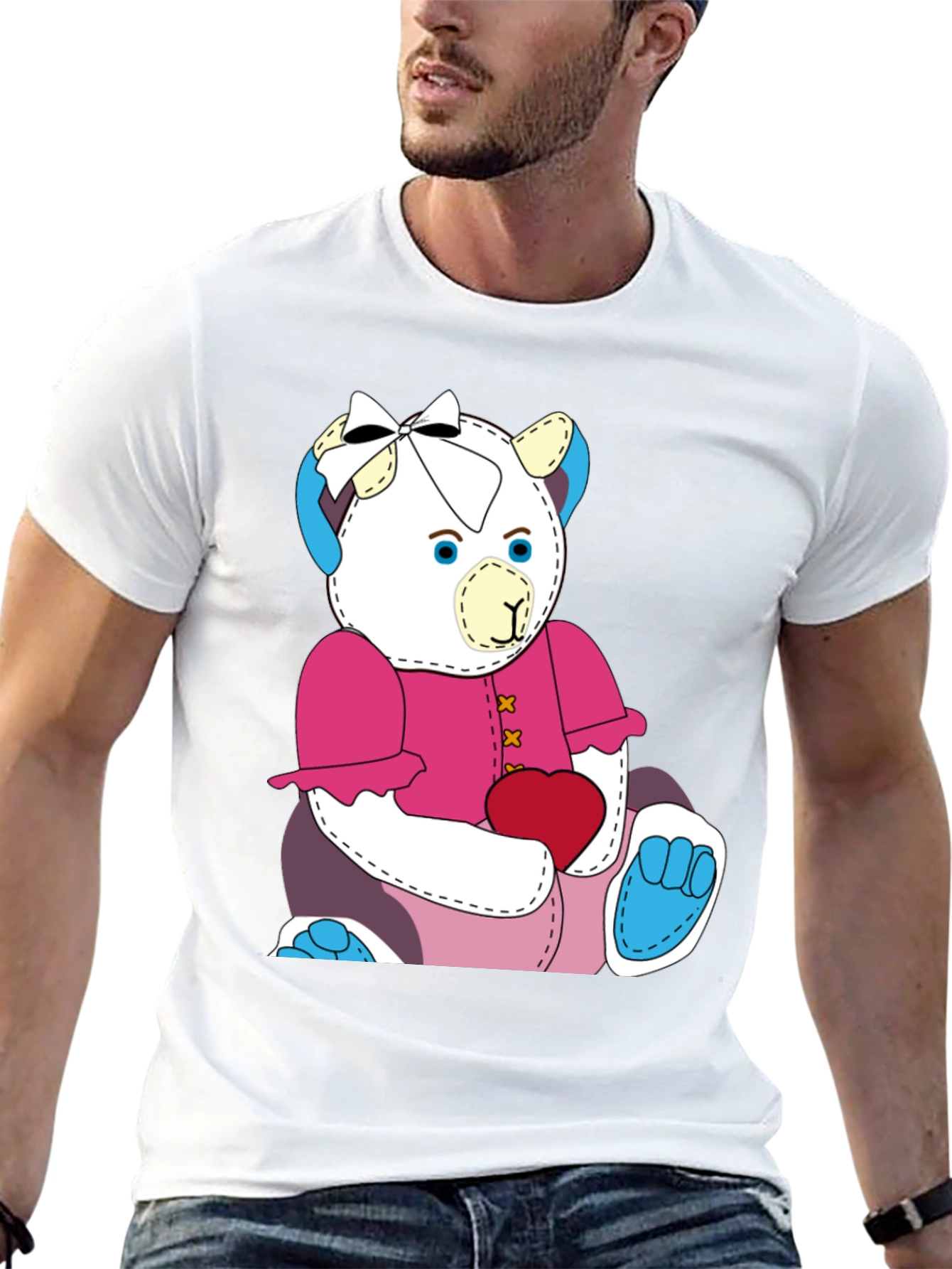 Cute Teddy Bear Graphic Tee - Black