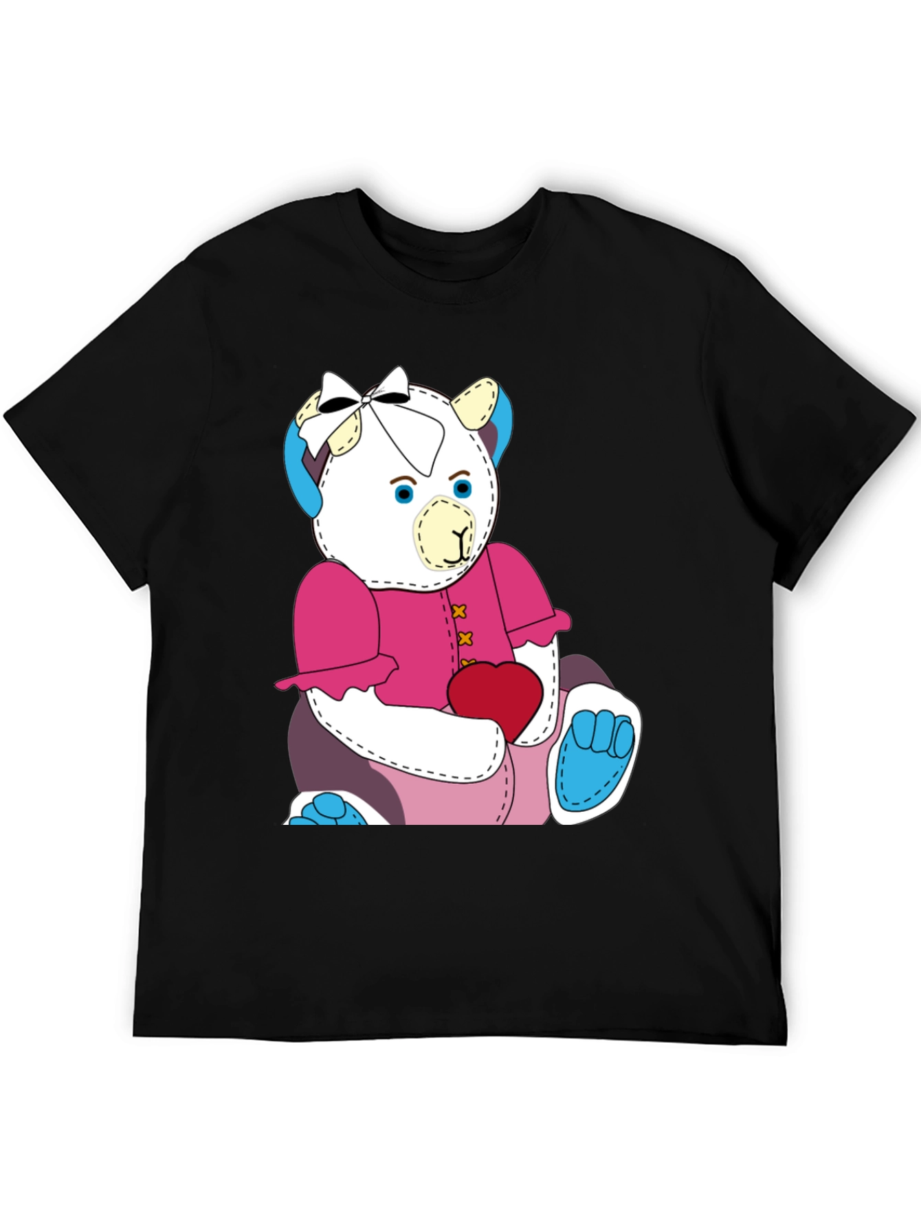 Cute Teddy Bear Graphic Tee - Black
