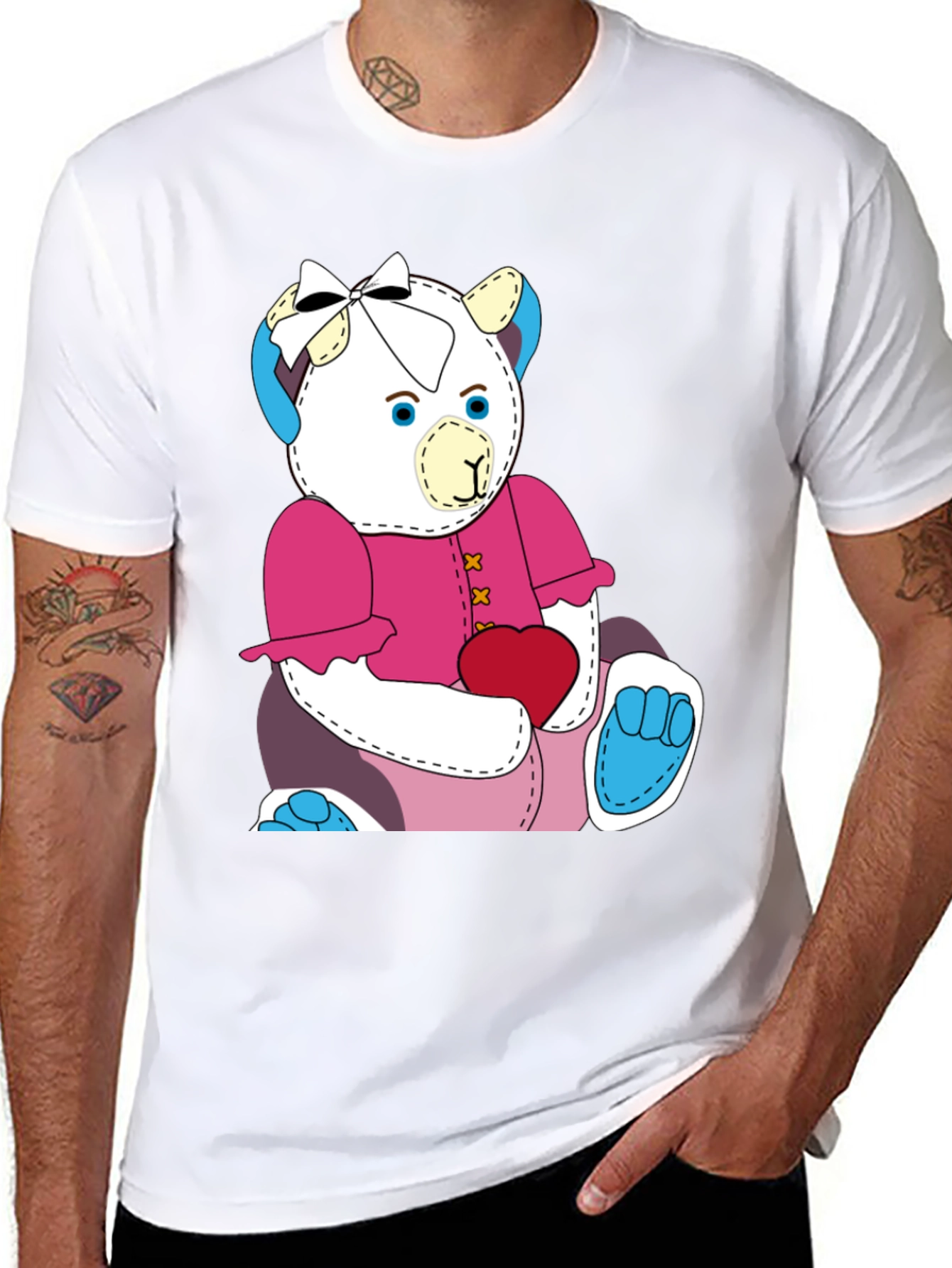Cute Teddy Bear Graphic Tee - Black