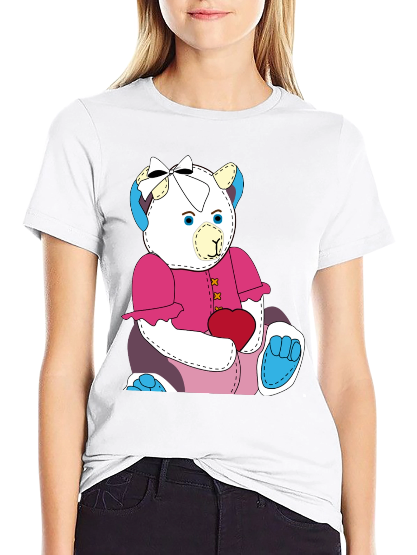 Cute Teddy Bear Graphic Tee - Black