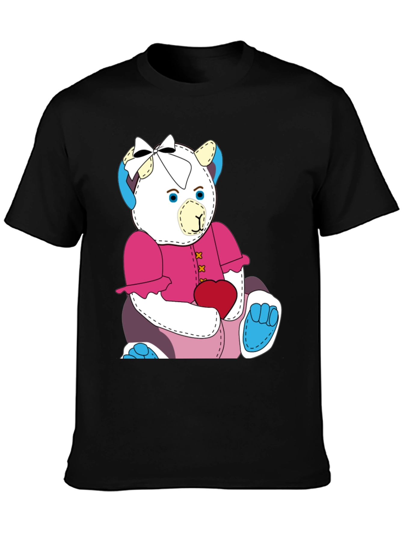 Cute Teddy Bear Graphic Tee - Black