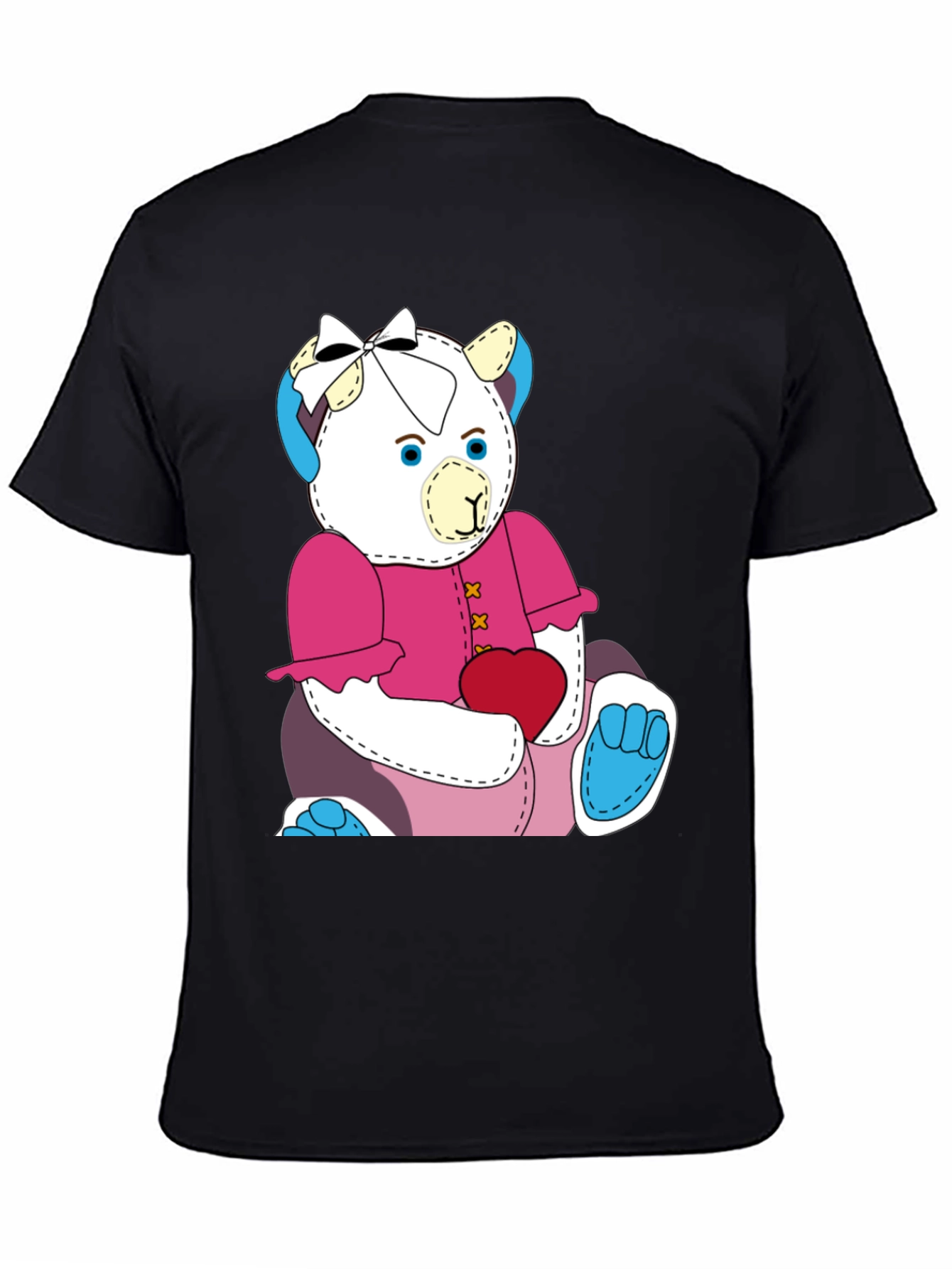 Cute Teddy Bear Graphic Tee - Black