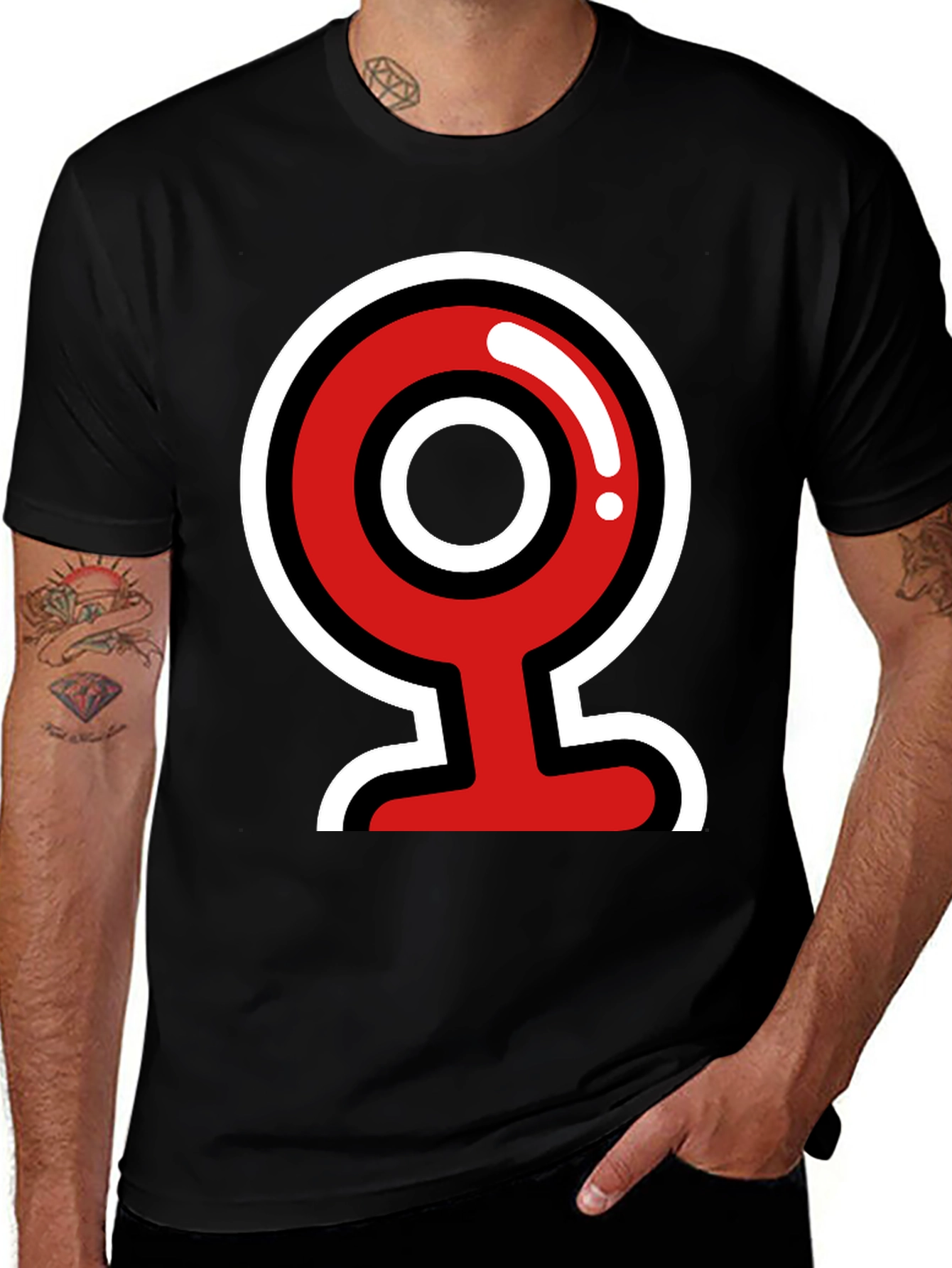 Bold Graphic Tee - Red & White Camera