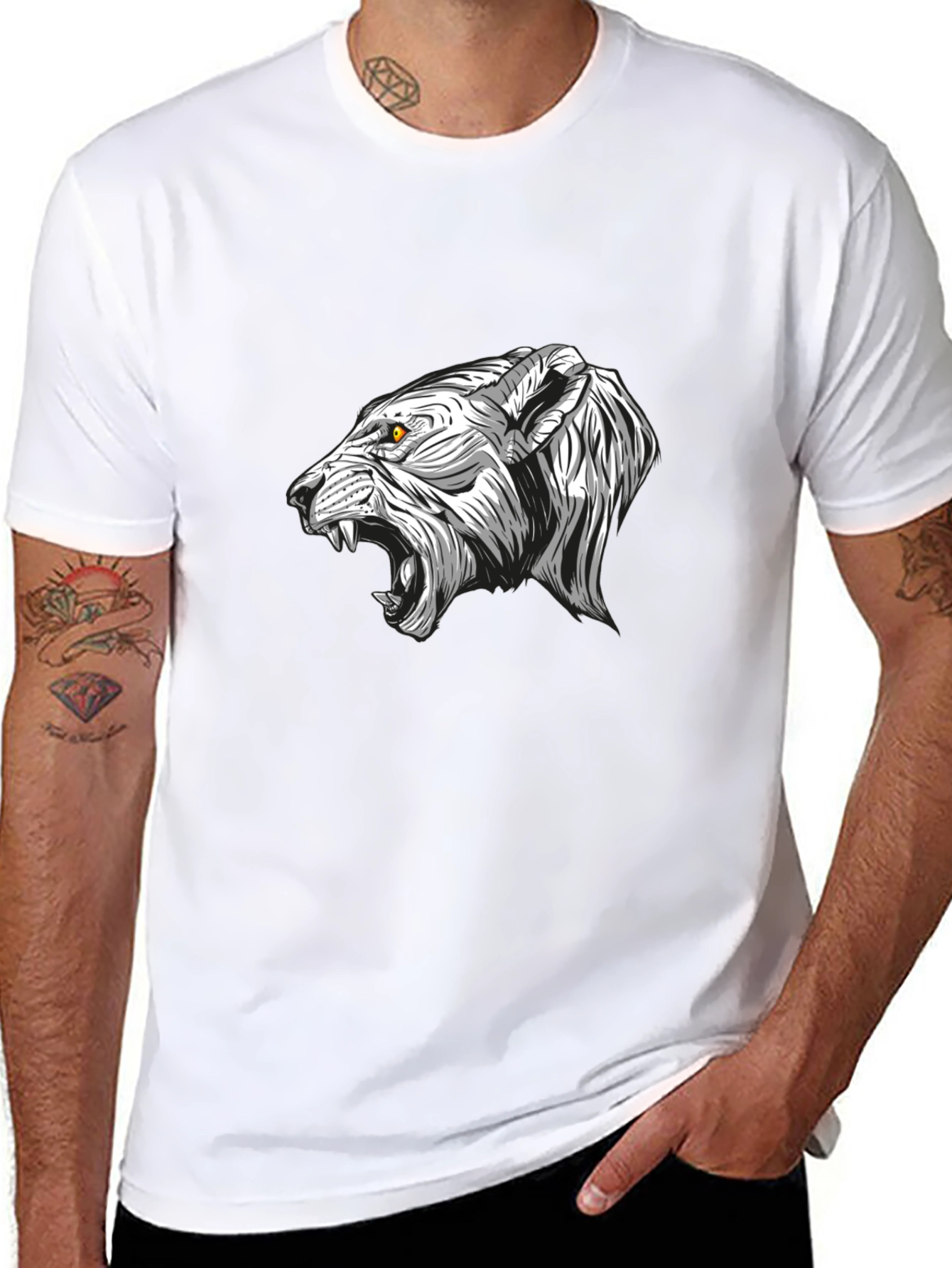 Mens Black Graphic Tee - Fierce Tiger Design