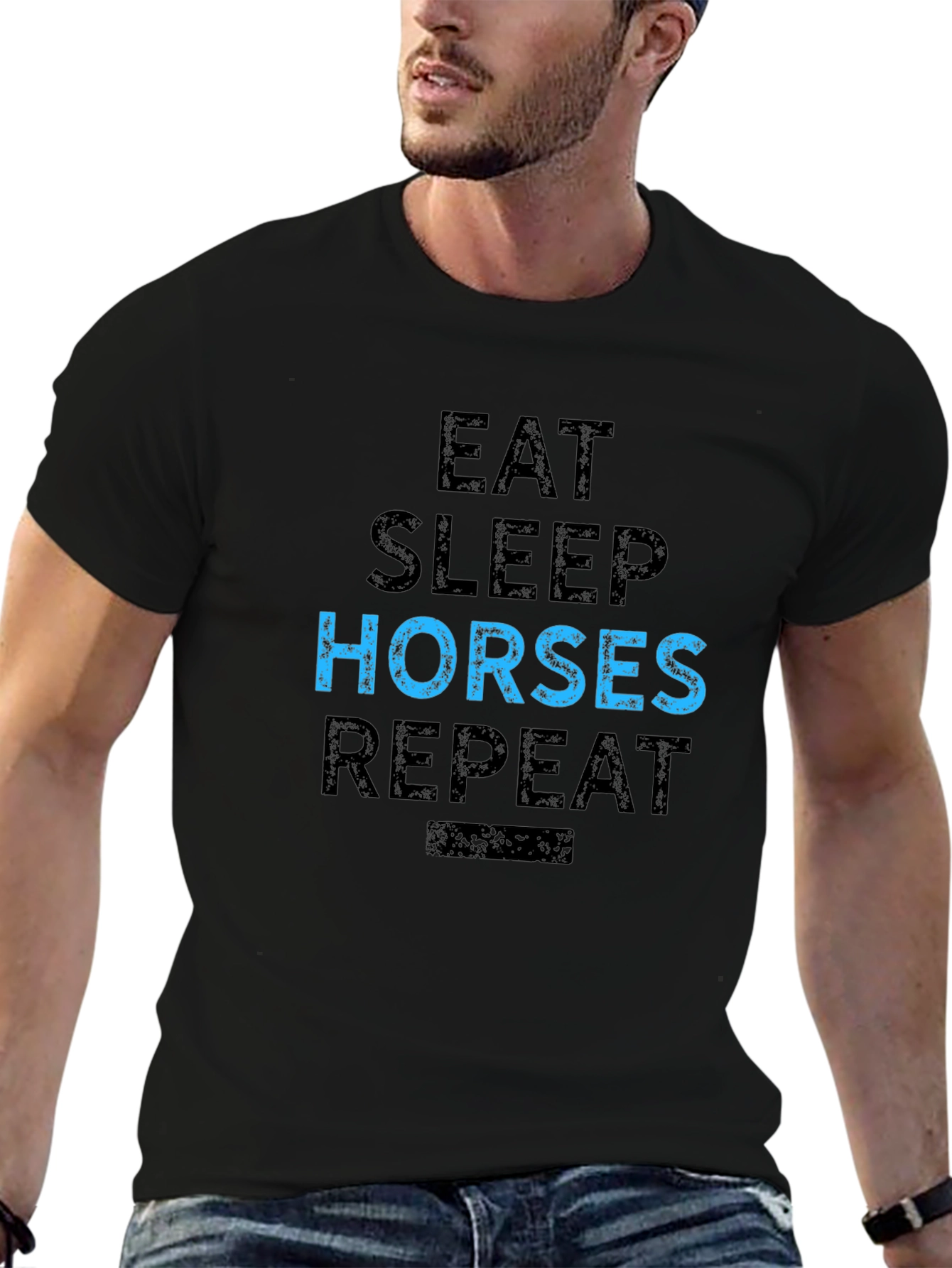 Eat Sleep Horses Repeat Black T-Shirt