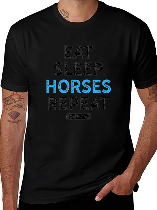 Eat Sleep Horses Repeat Black T-Shirt