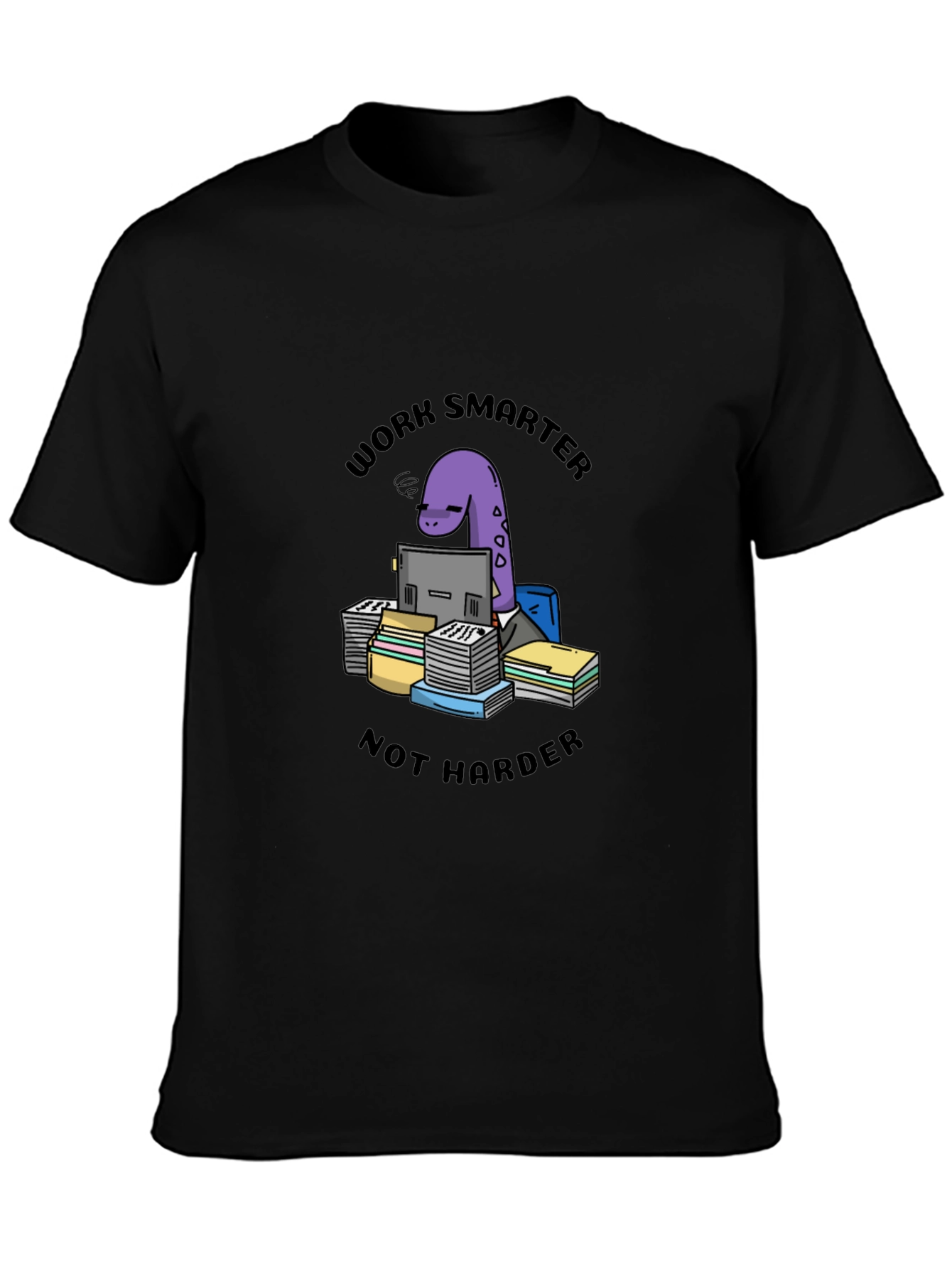 Work Smarter Dinosaur Black T-Shirt