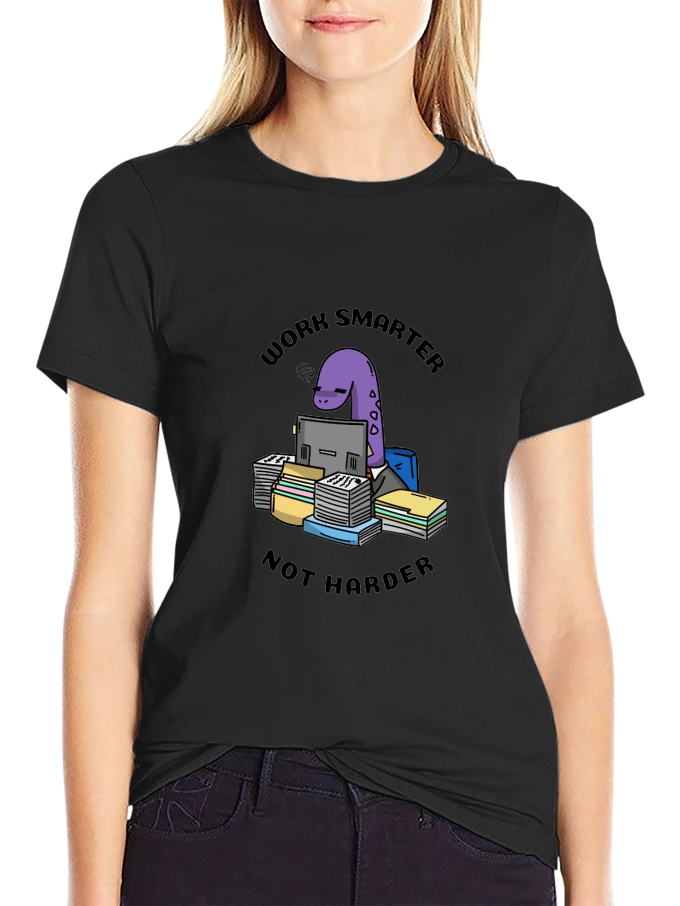 Work Smarter Dinosaur Black T-Shirt