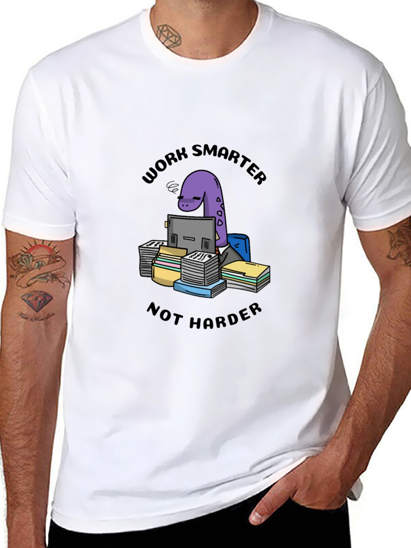 Work Smarter Dinosaur Black T-Shirt