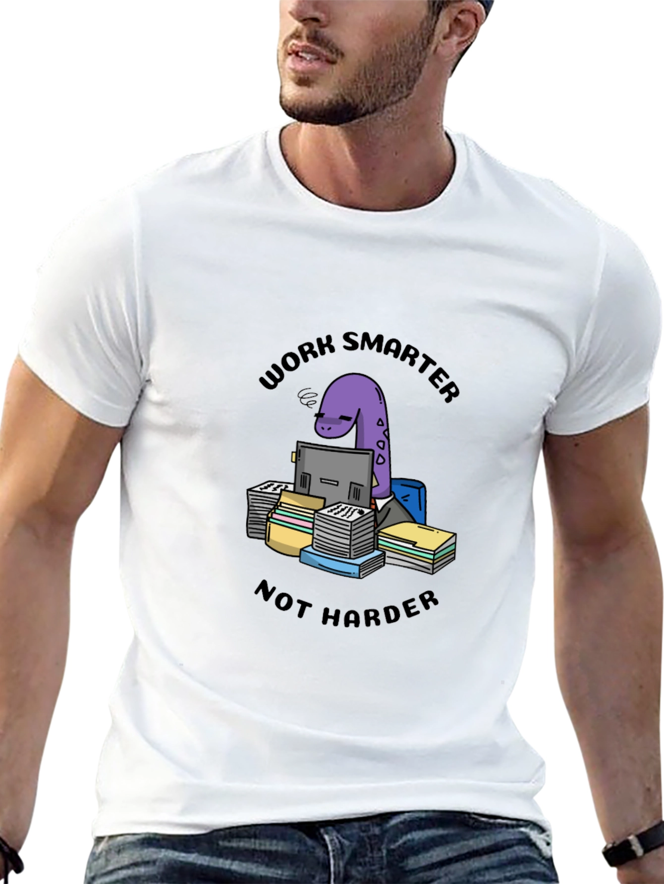 Work Smarter Dinosaur Black T-Shirt