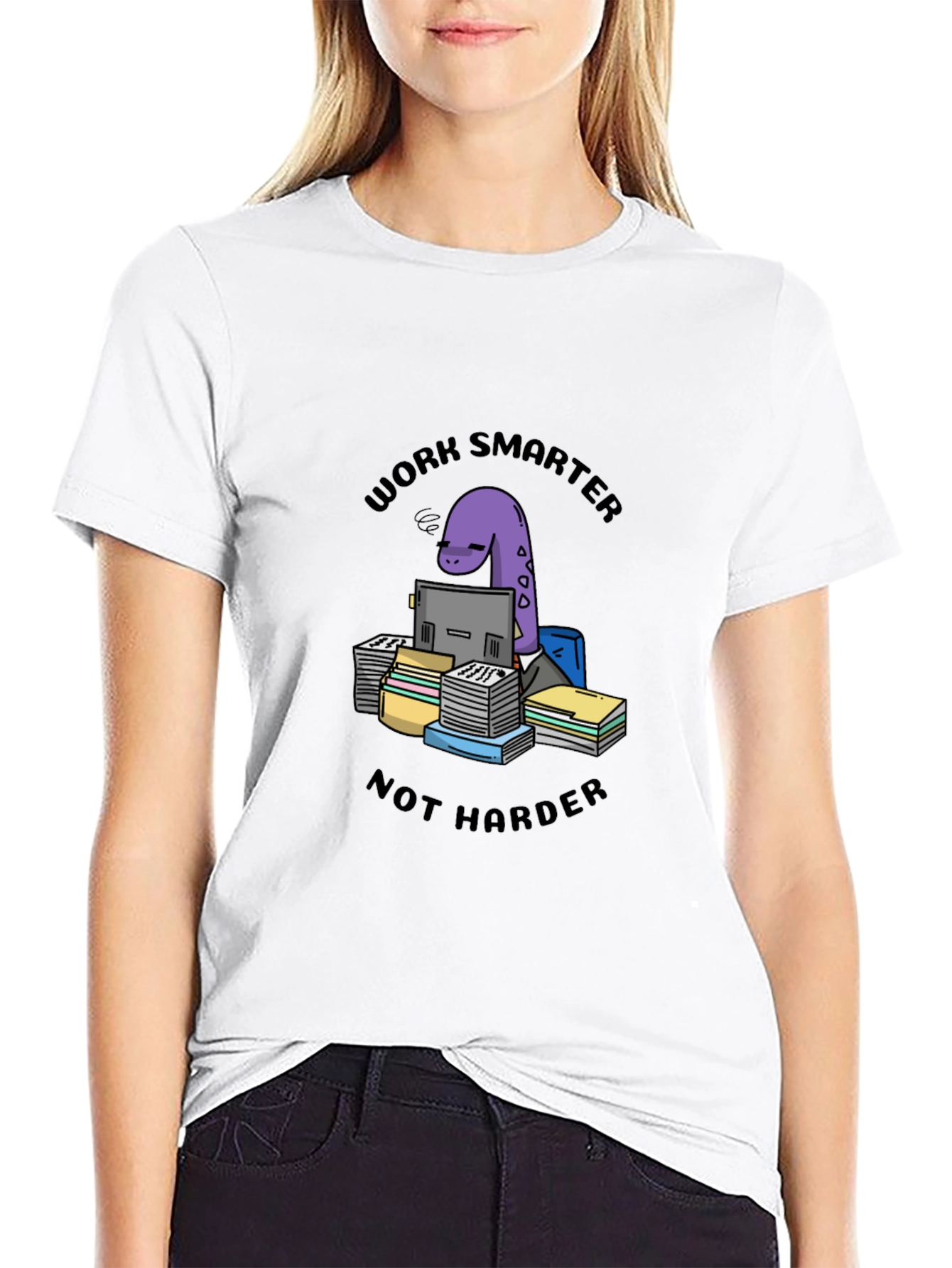 Work Smarter Dinosaur Black T-Shirt