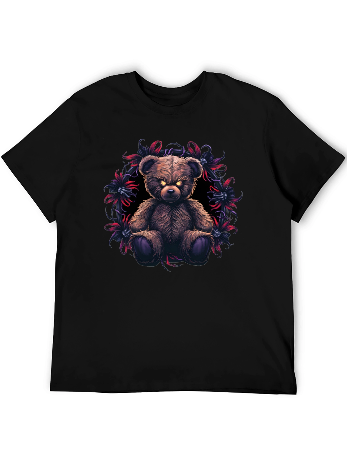 Mens Black T-Shirt with Evil Teddy Bear Graphic