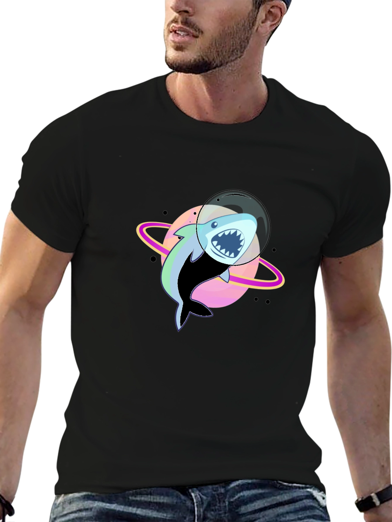 Shark Astronaut Graphic T-Shirt - Black
