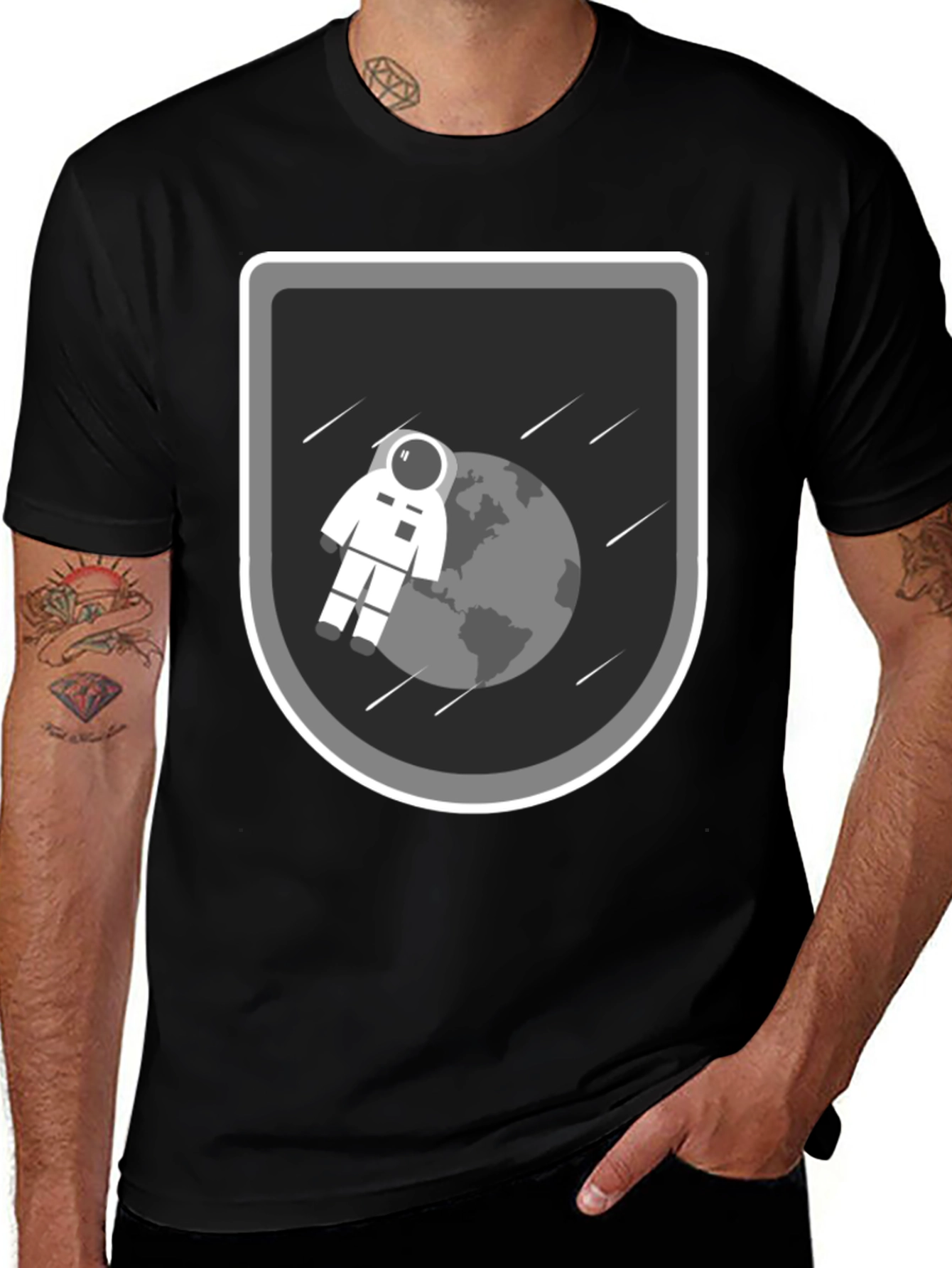 Astronaut in Space Black T-Shirt