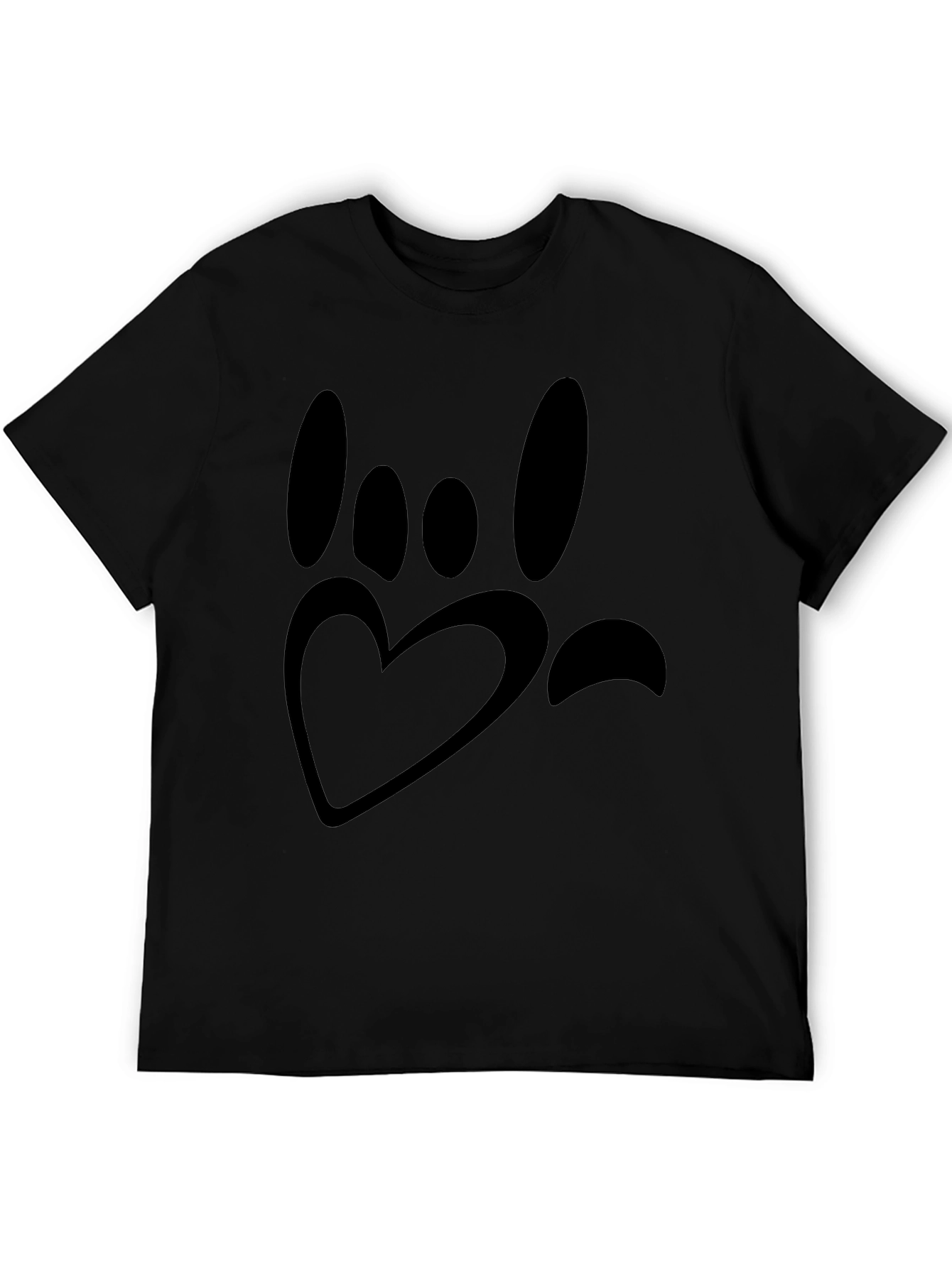 Paw Print Heart Graphic T-Shirt - Black