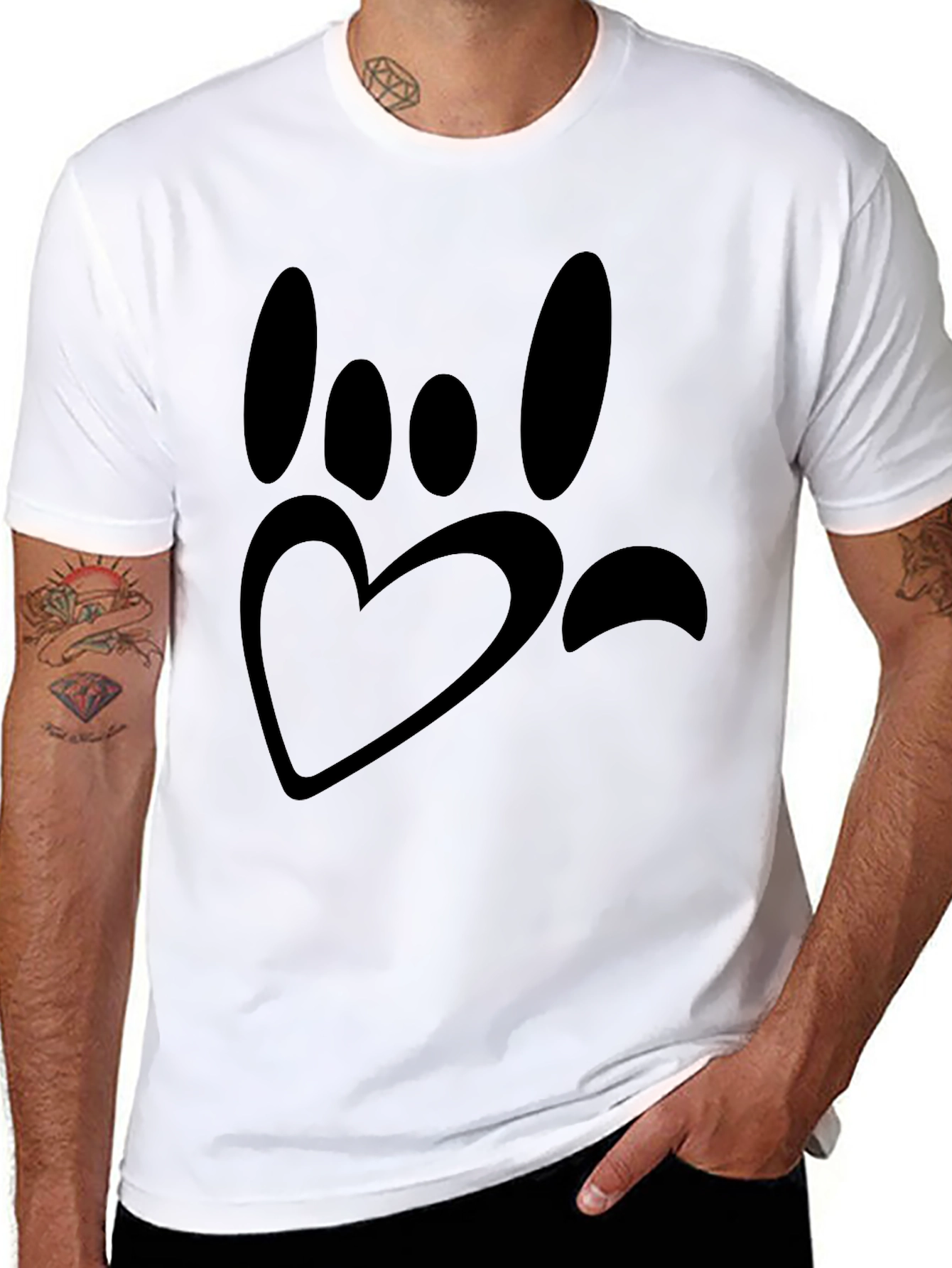 Paw Print Heart Graphic T-Shirt - Black