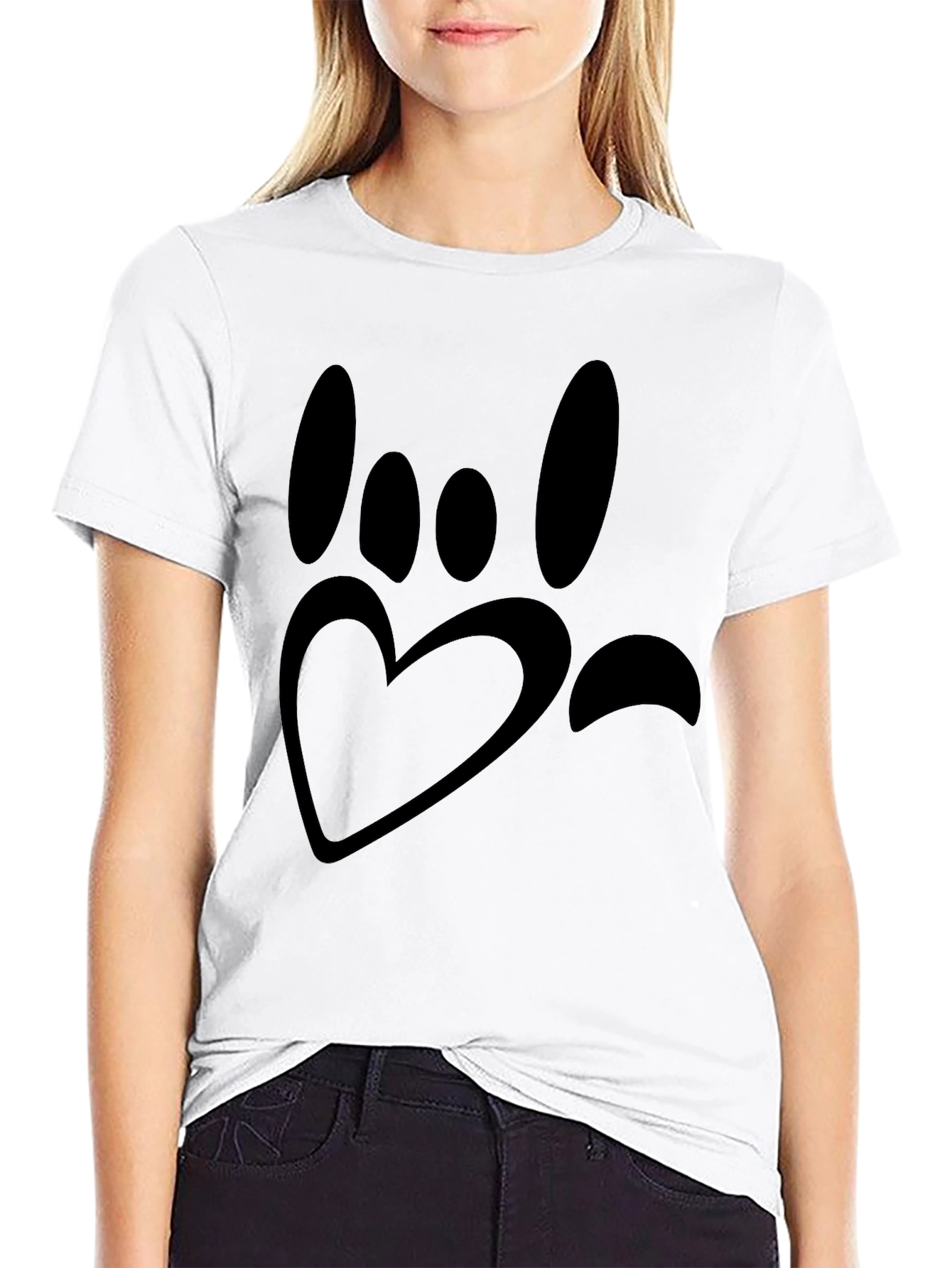 Paw Print Heart Graphic T-Shirt - Black