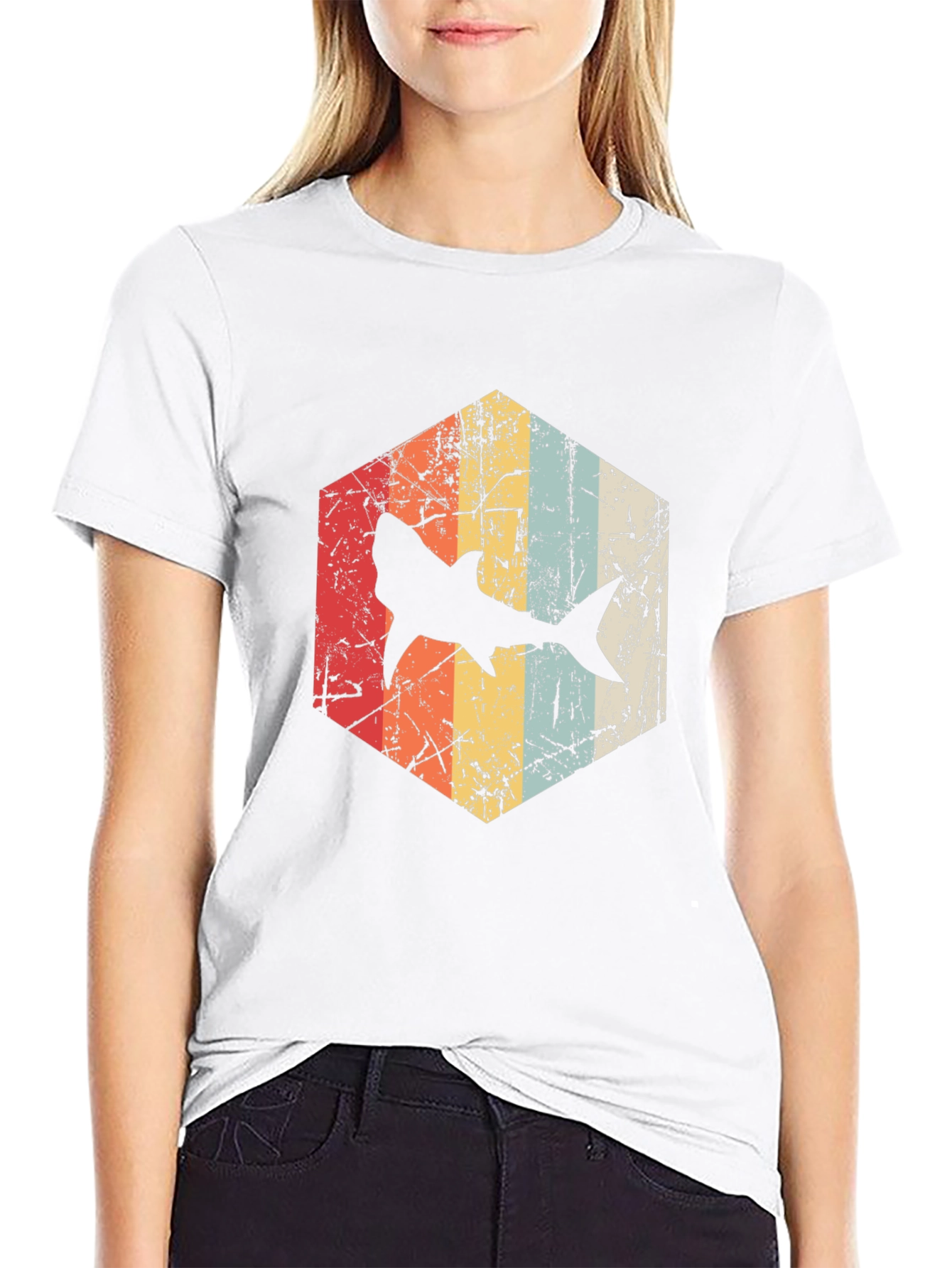 Retro Shark Graphic Tee - Distressed Style