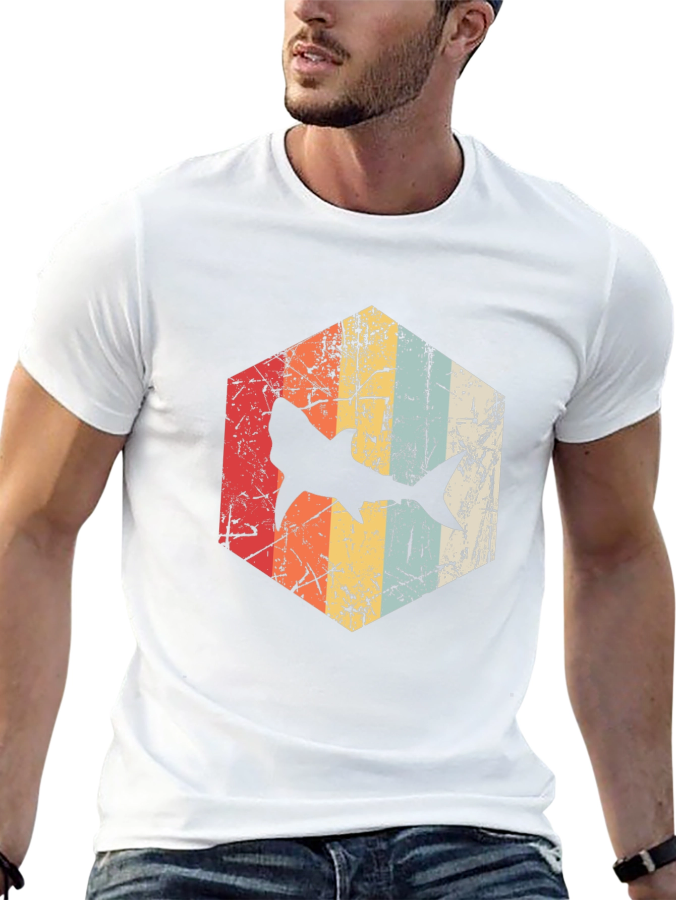Retro Shark Graphic Tee - Distressed Style