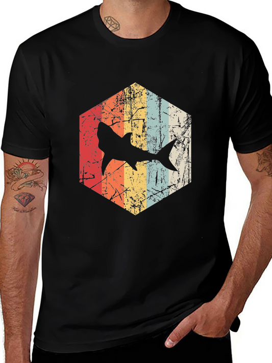 Retro Shark Graphic Tee - Distressed Style