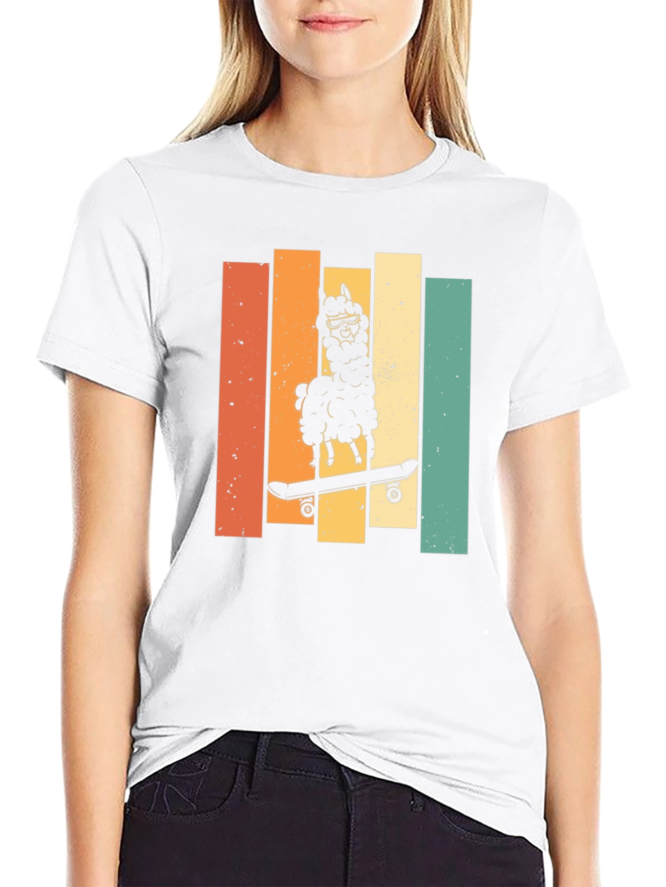 Retro Skateboard Llama Graphic Tee
