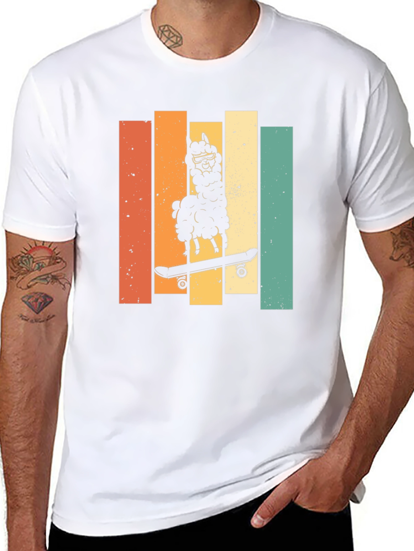 Retro Skateboard Llama Graphic Tee