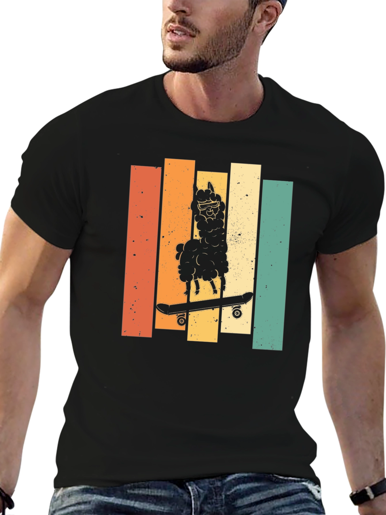 Retro Skateboard Llama Graphic Tee