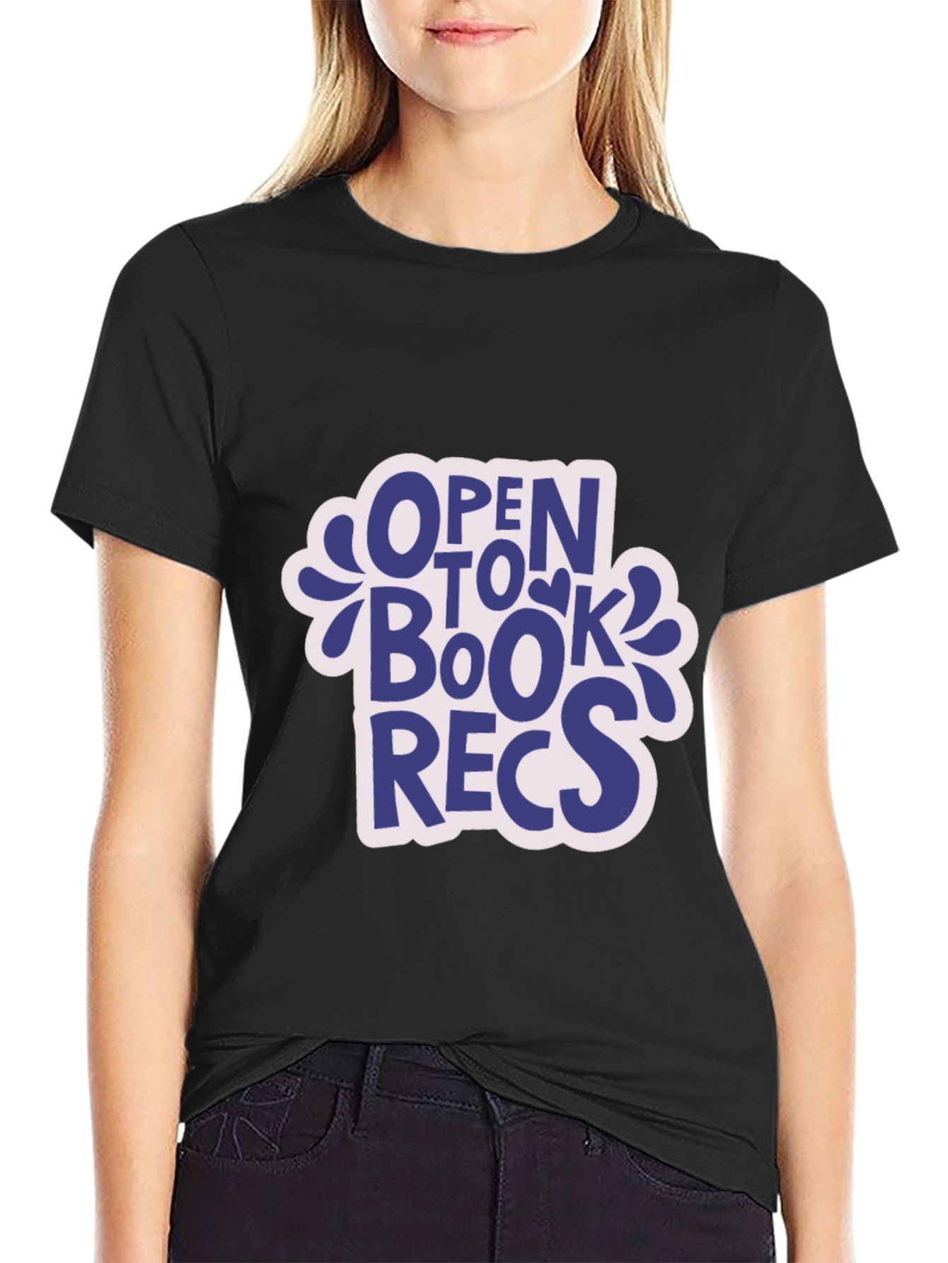 Open to Book Recs Black T-Shirt