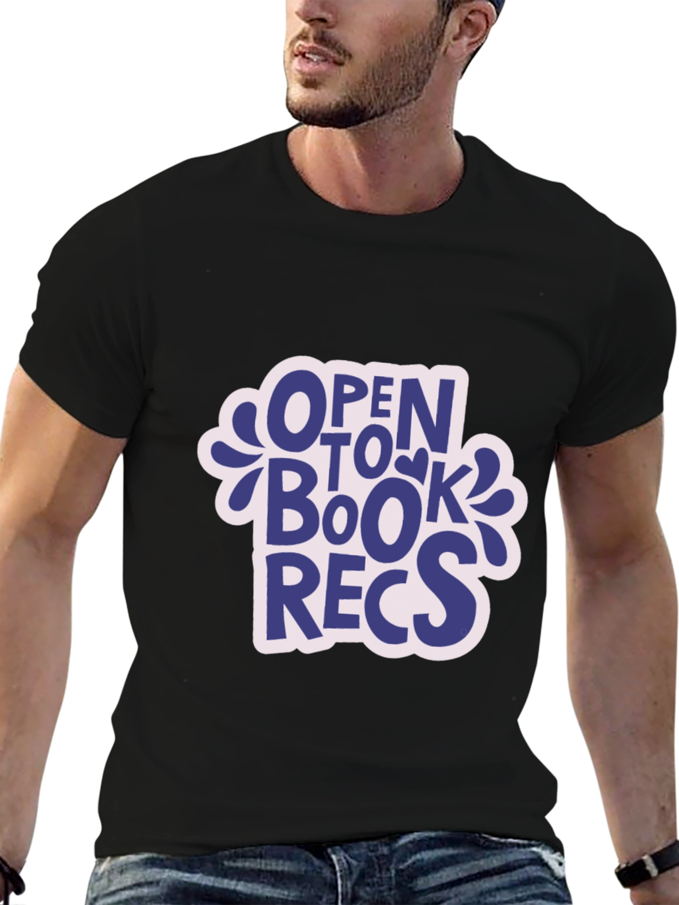 Open to Book Recs Black T-Shirt