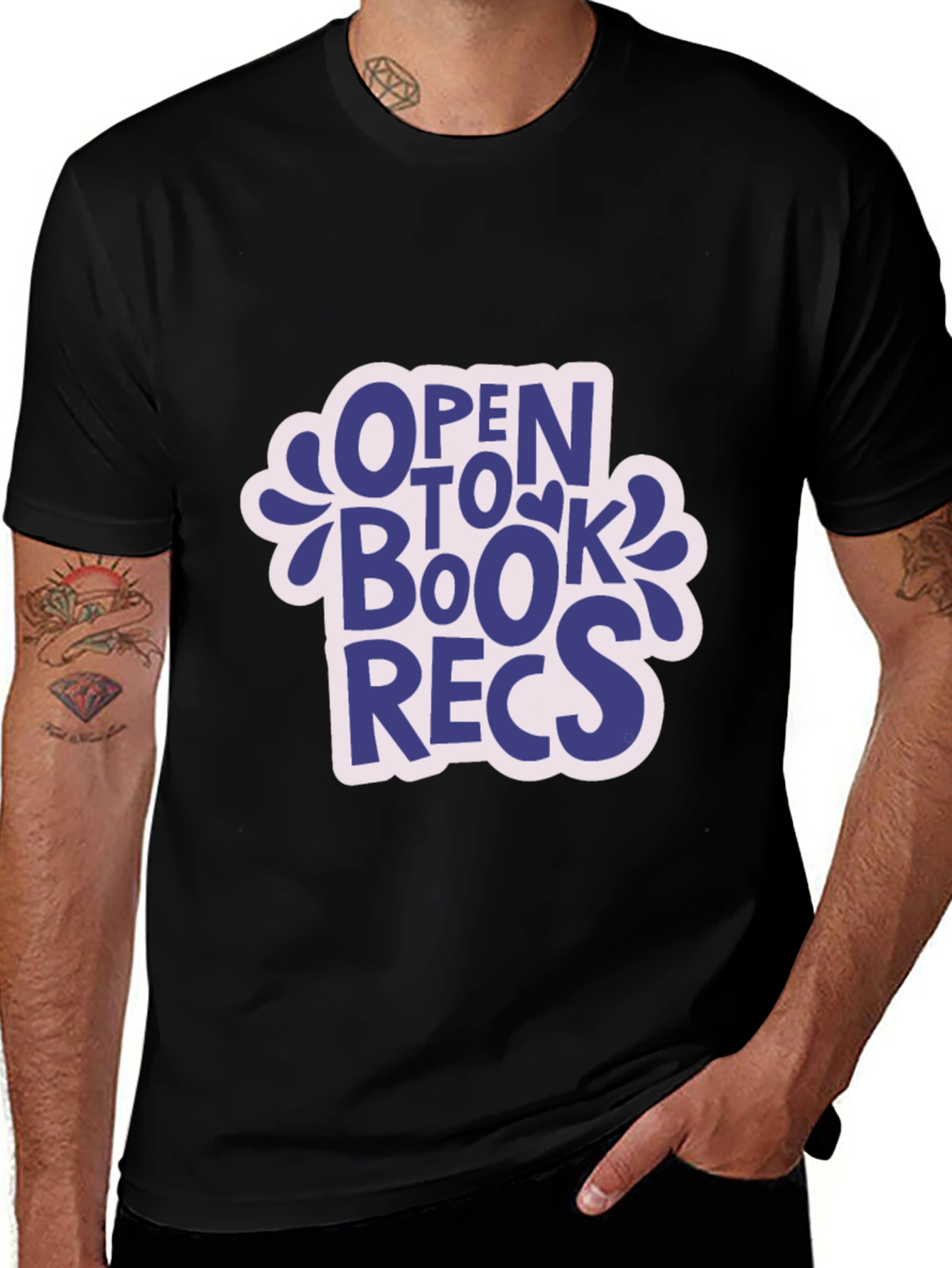 Open to Book Recs Black T-Shirt