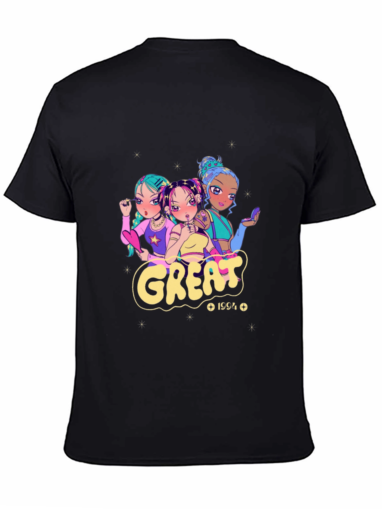 Anime Girl Black Graphic T-Shirt