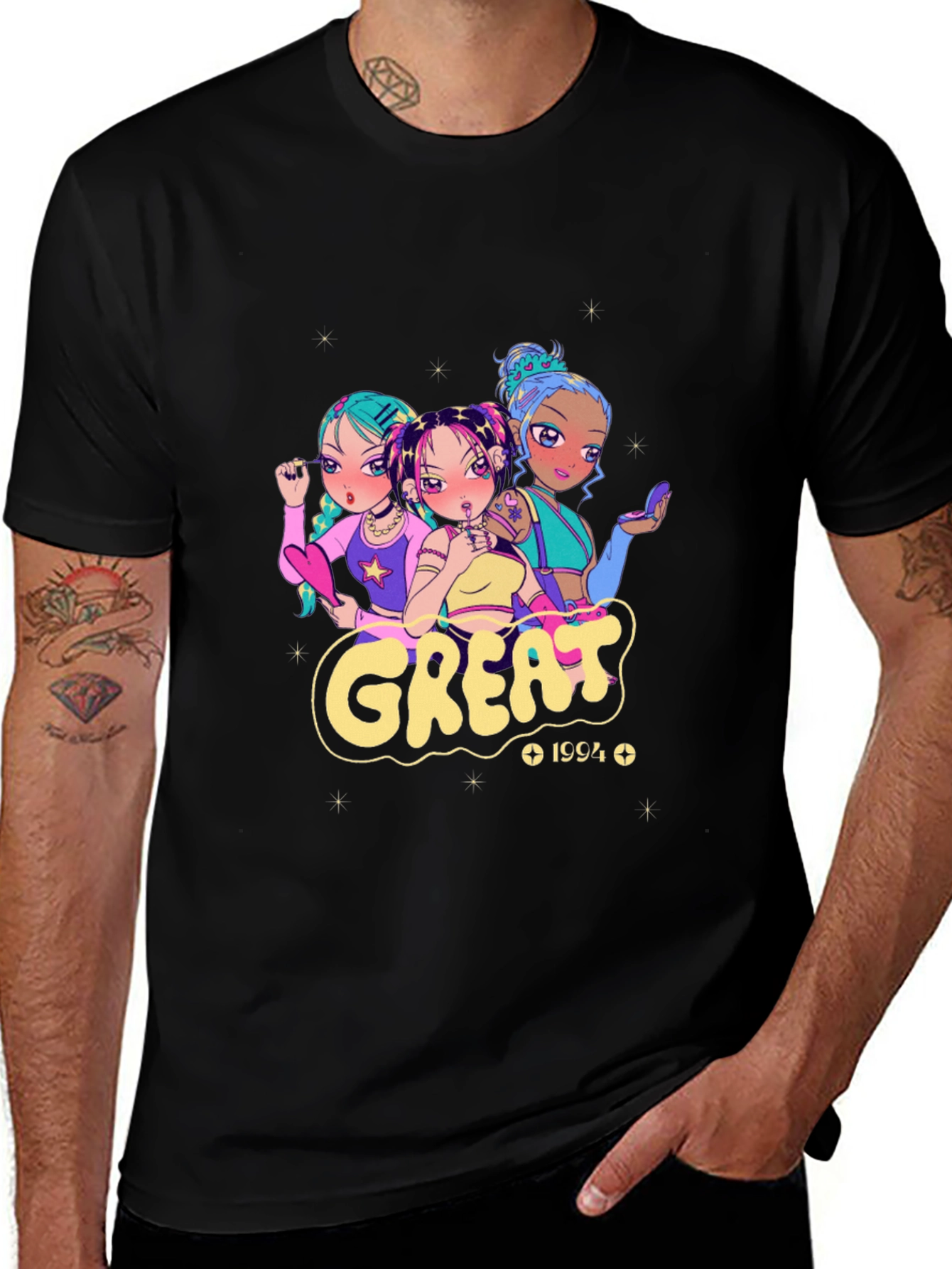 Anime Girl Black Graphic T-Shirt