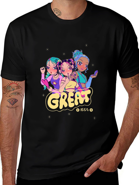 Anime Girl Black Graphic T-Shirt