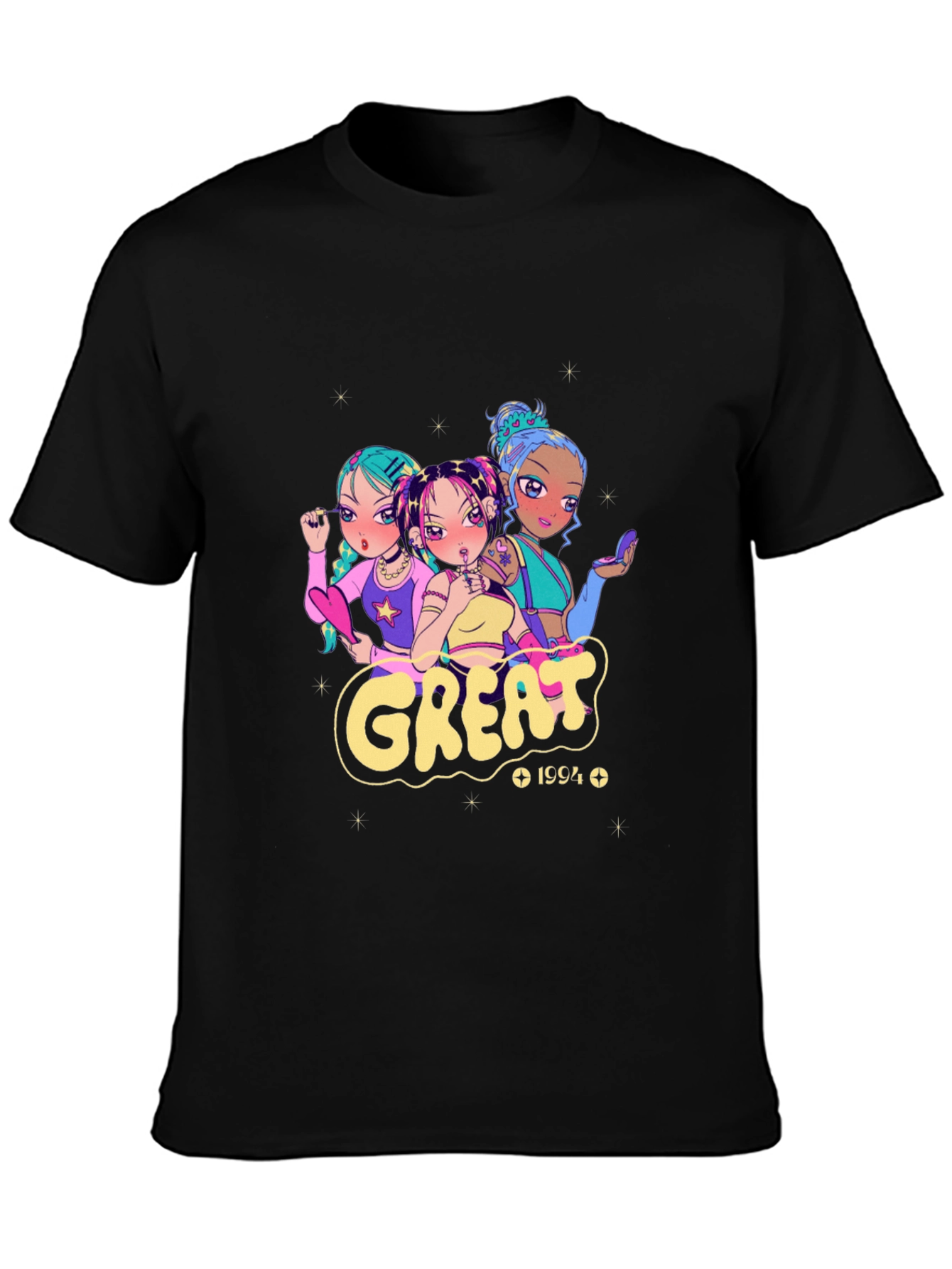 Anime Girl Black Graphic T-Shirt