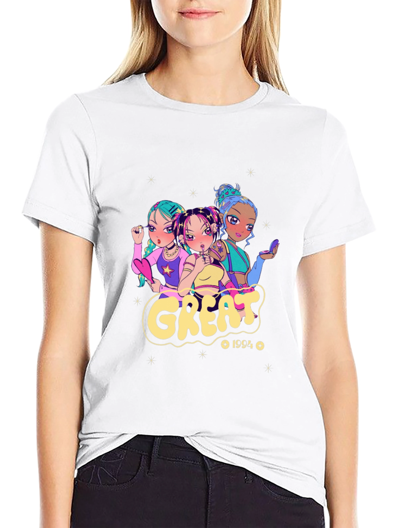 Anime Girl Black Graphic T-Shirt
