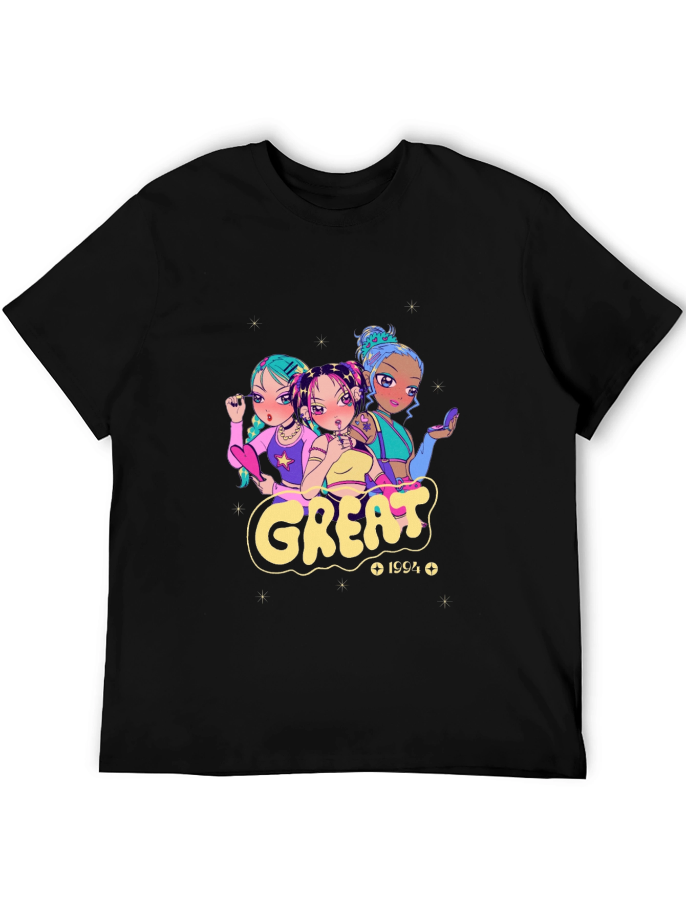 Anime Girl Black Graphic T-Shirt