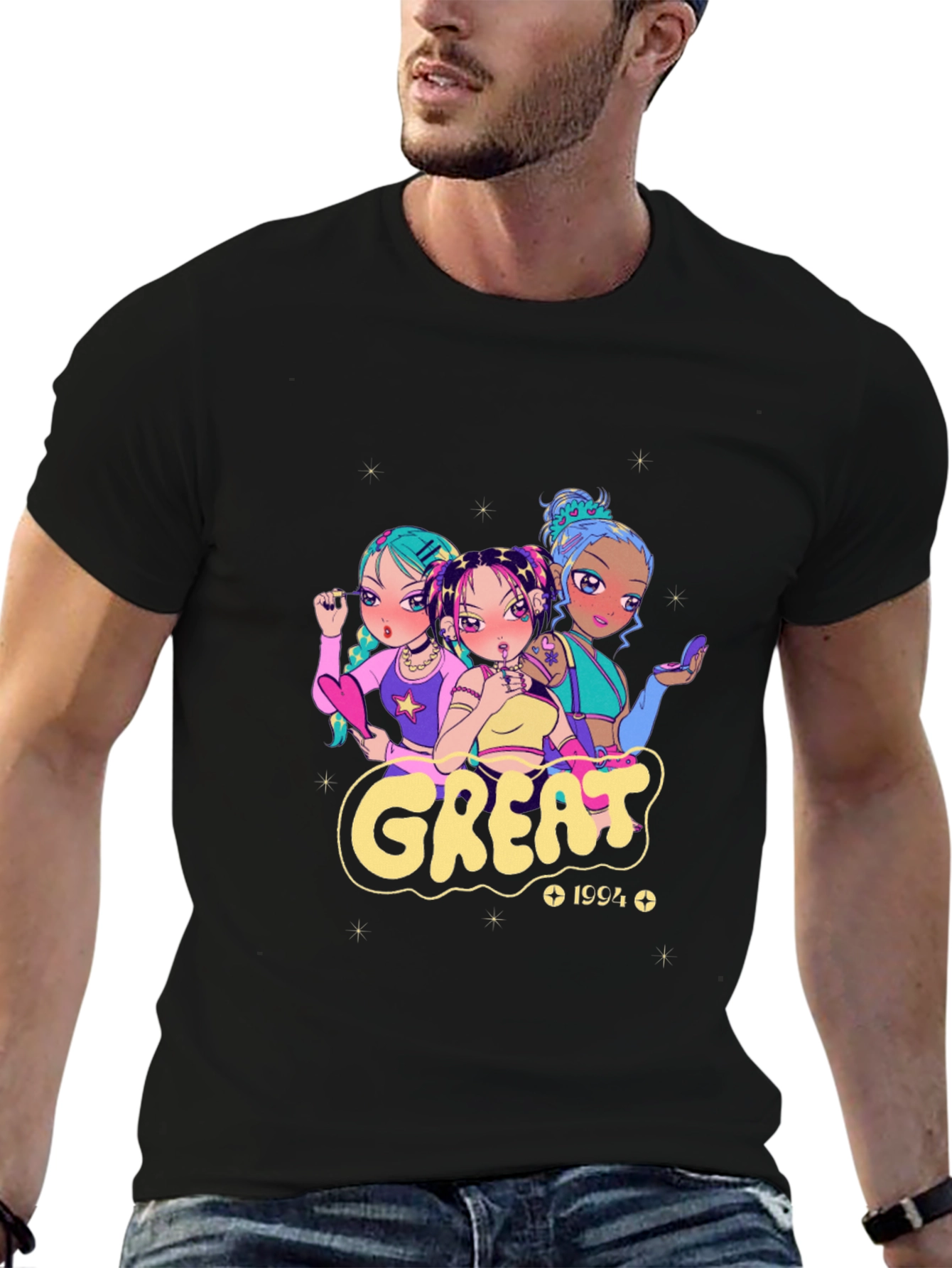 Anime Girl Black Graphic T-Shirt