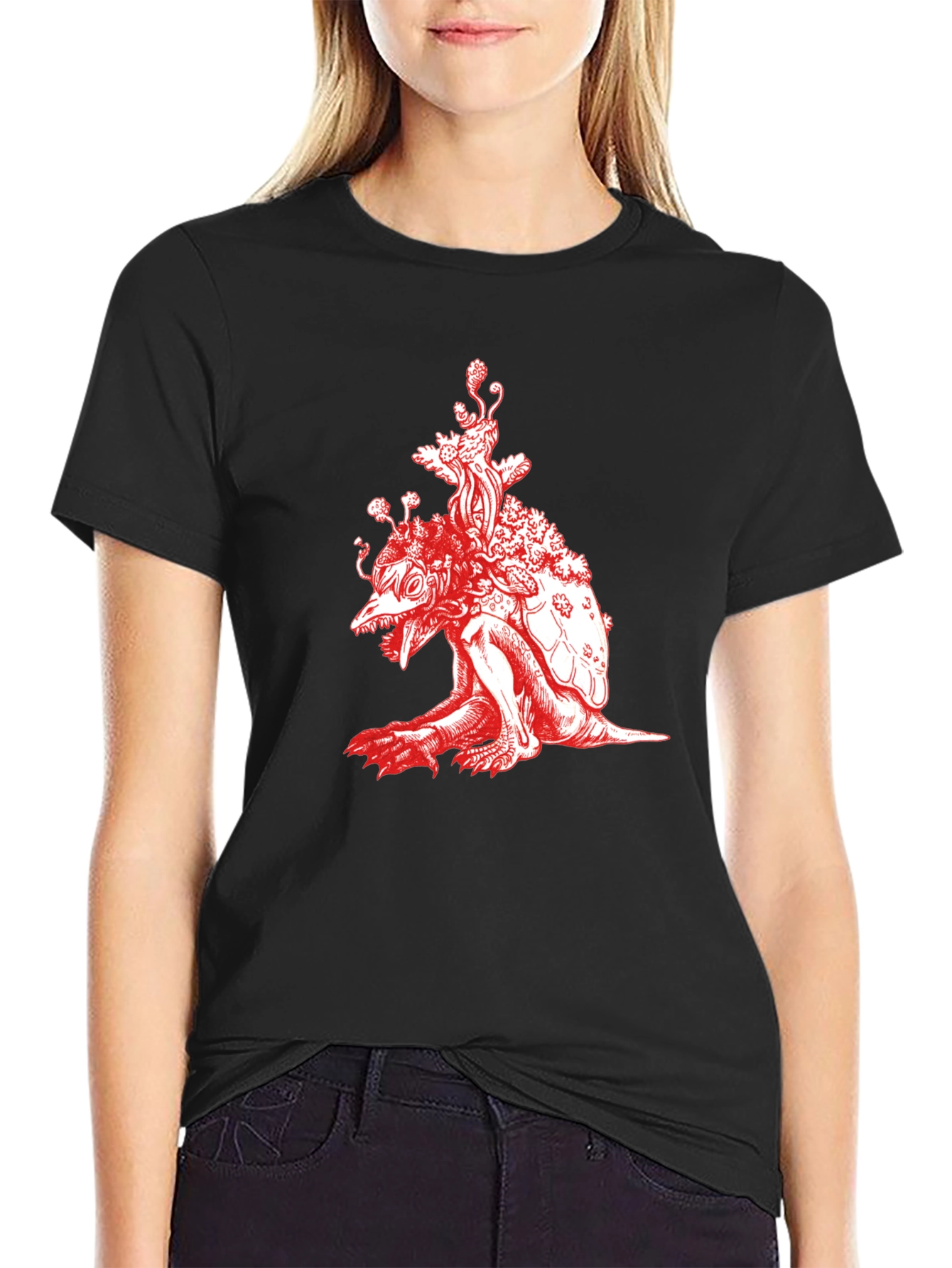 Unique Red Turtle Graphic Black T-Shirt