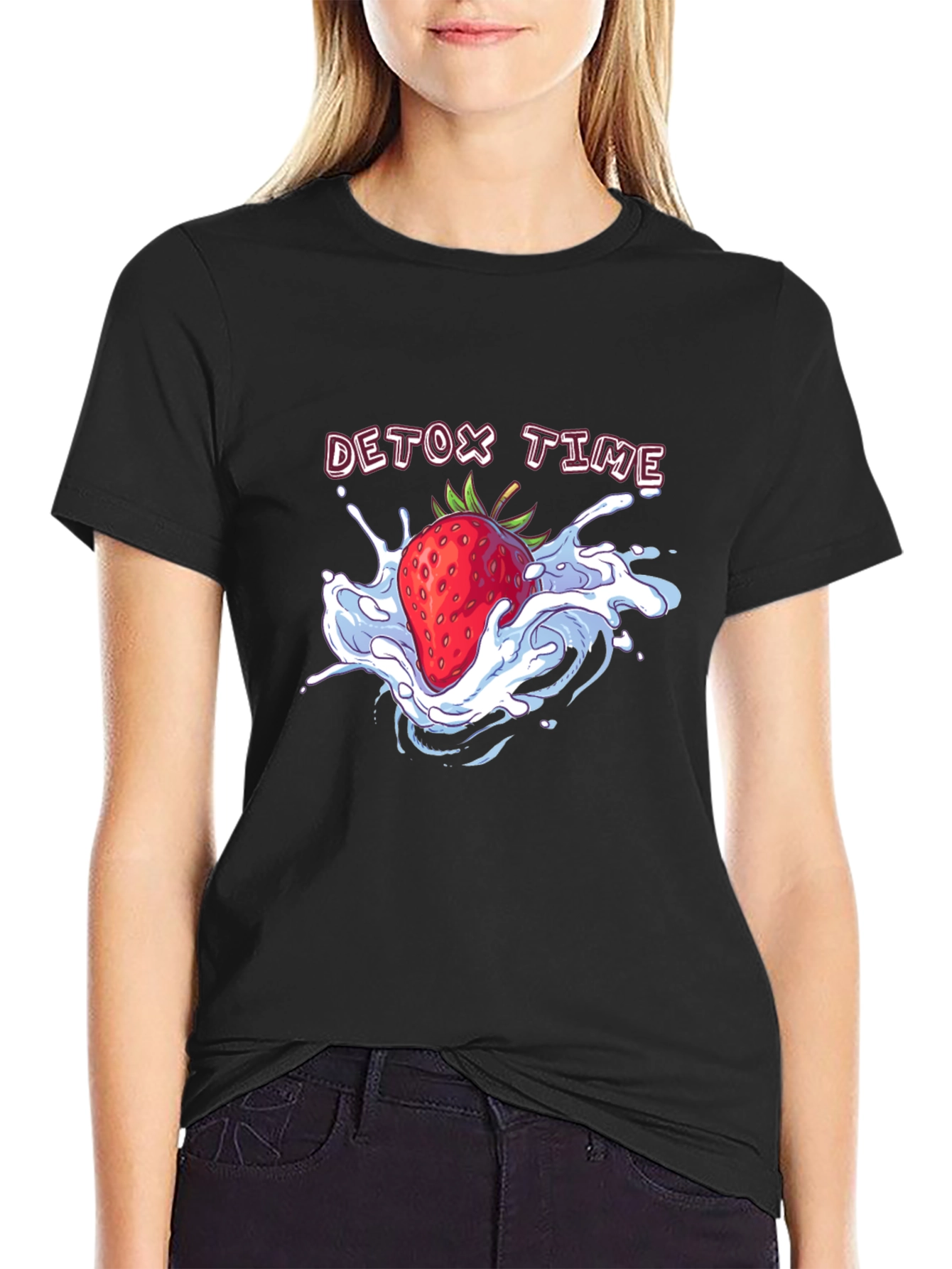 Detox Time Strawberry Graphic Tee - Black