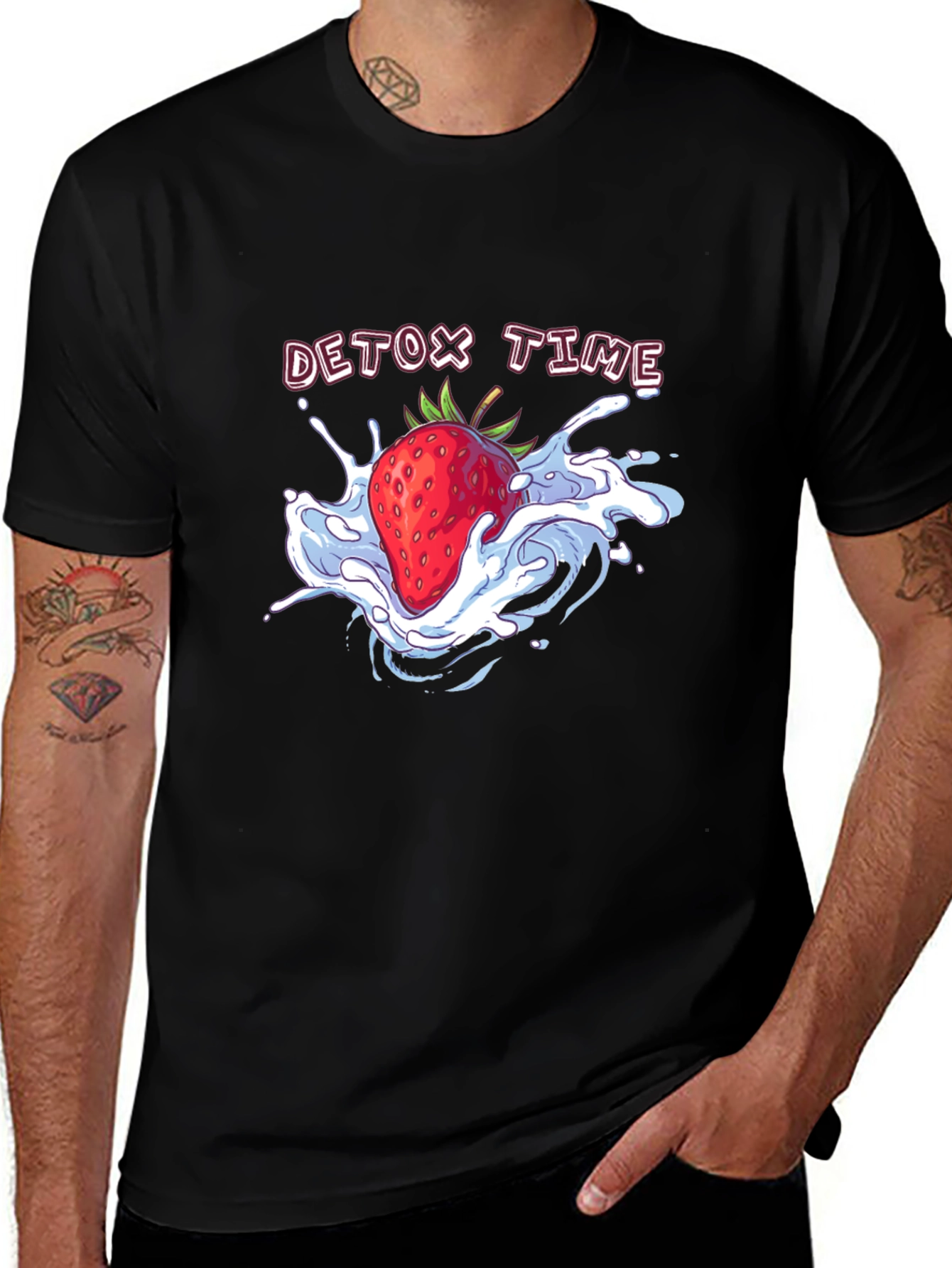Detox Time Strawberry Graphic Tee - Black